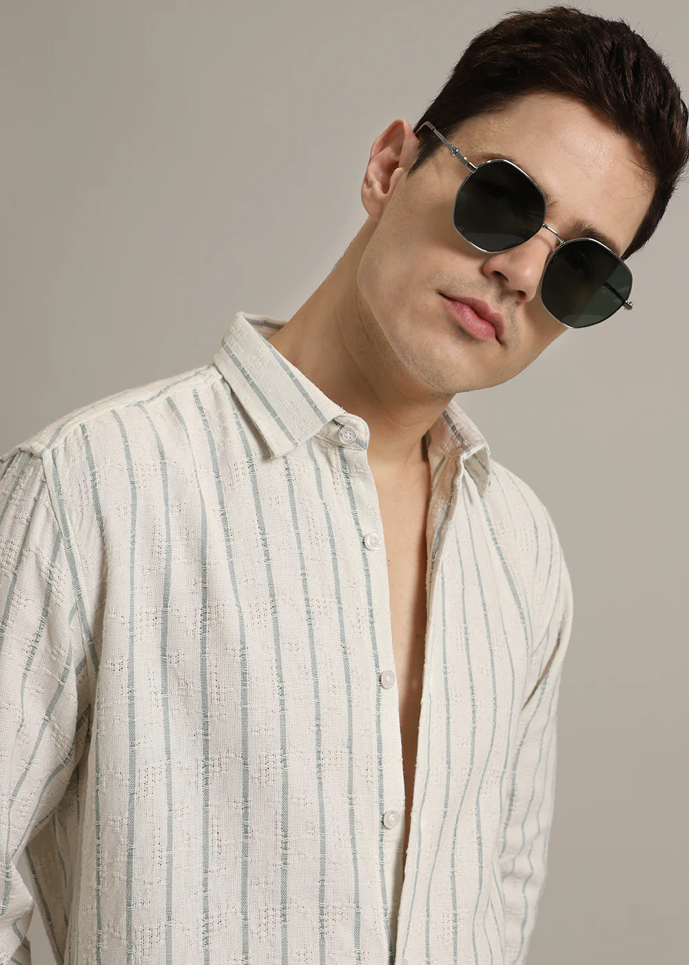 Pastel Blue Stripe Textured Shirt - Image 2