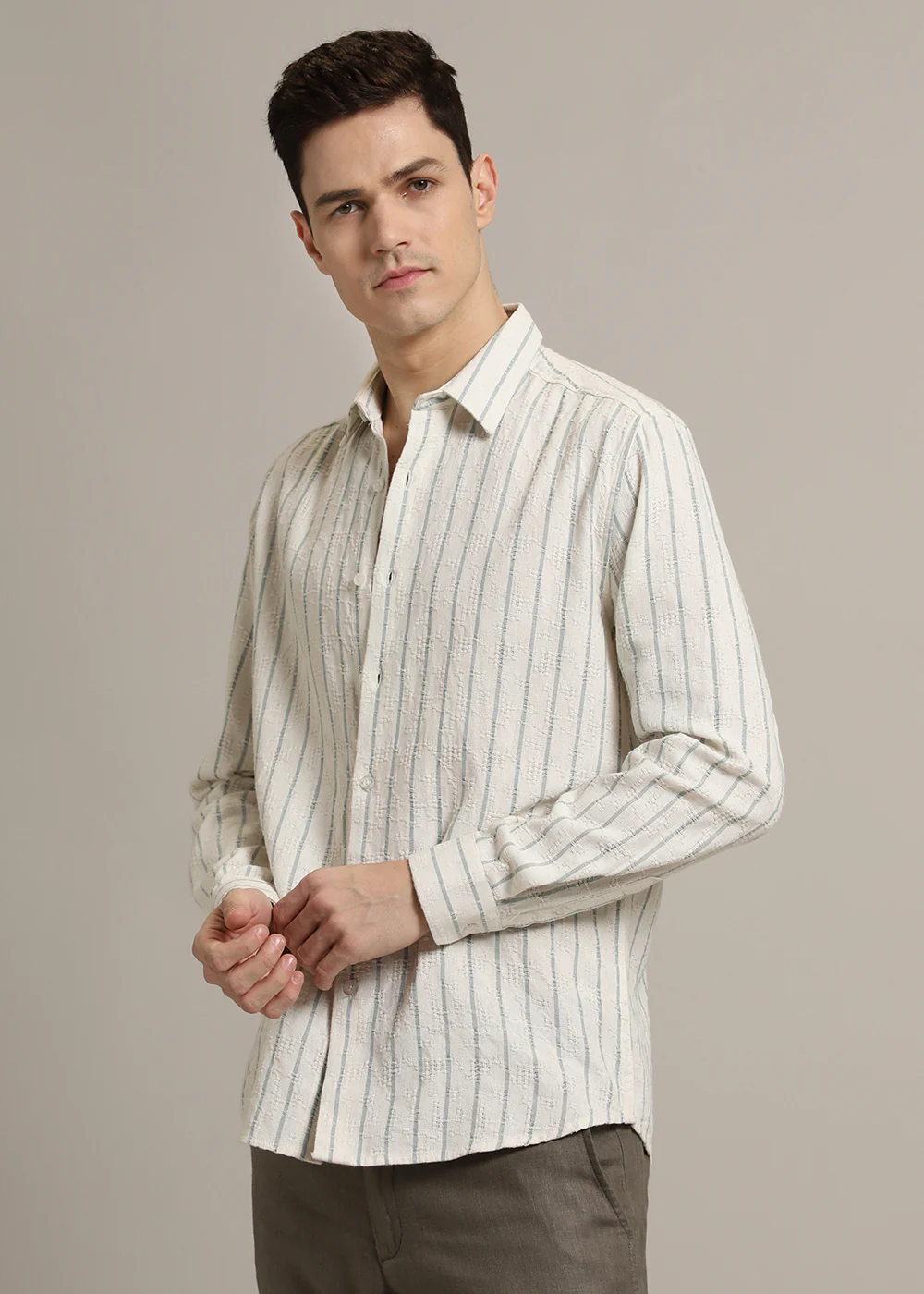 Pastel Blue Stripe Textured Shirt - Image 3
