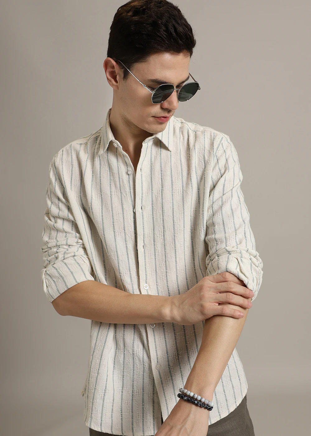 Pastel Blue Stripe Textured Shirt - Image 4