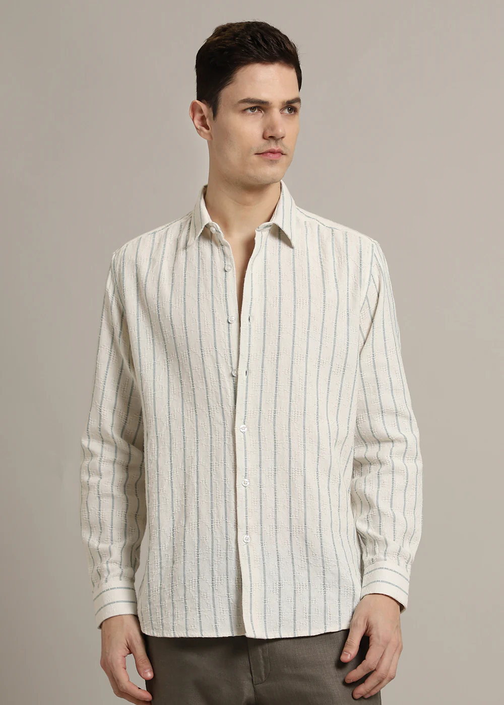 Pastel Blue Stripe Textured Shirt - Image 5