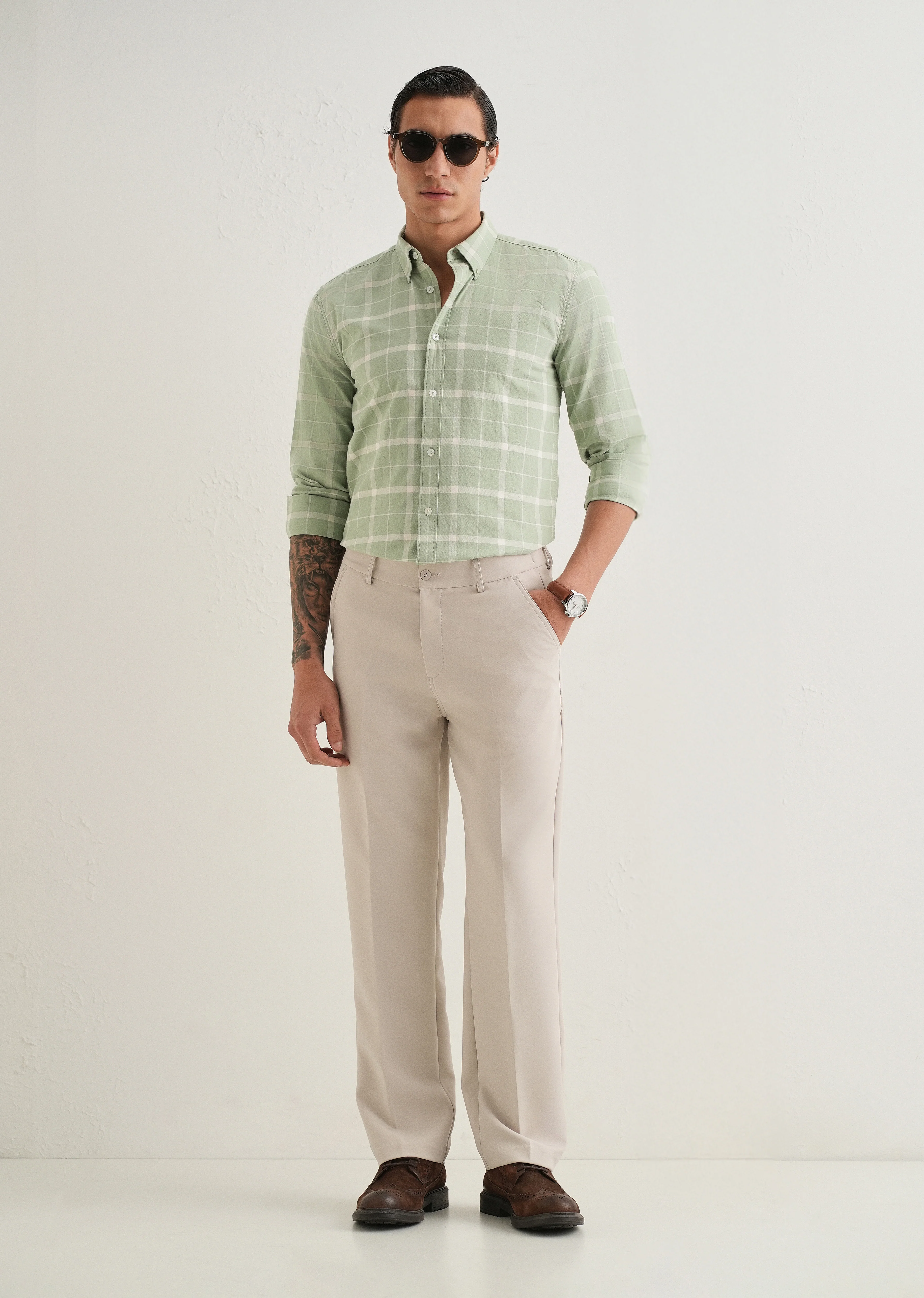 Pastel Green Check Shirt - Image 6