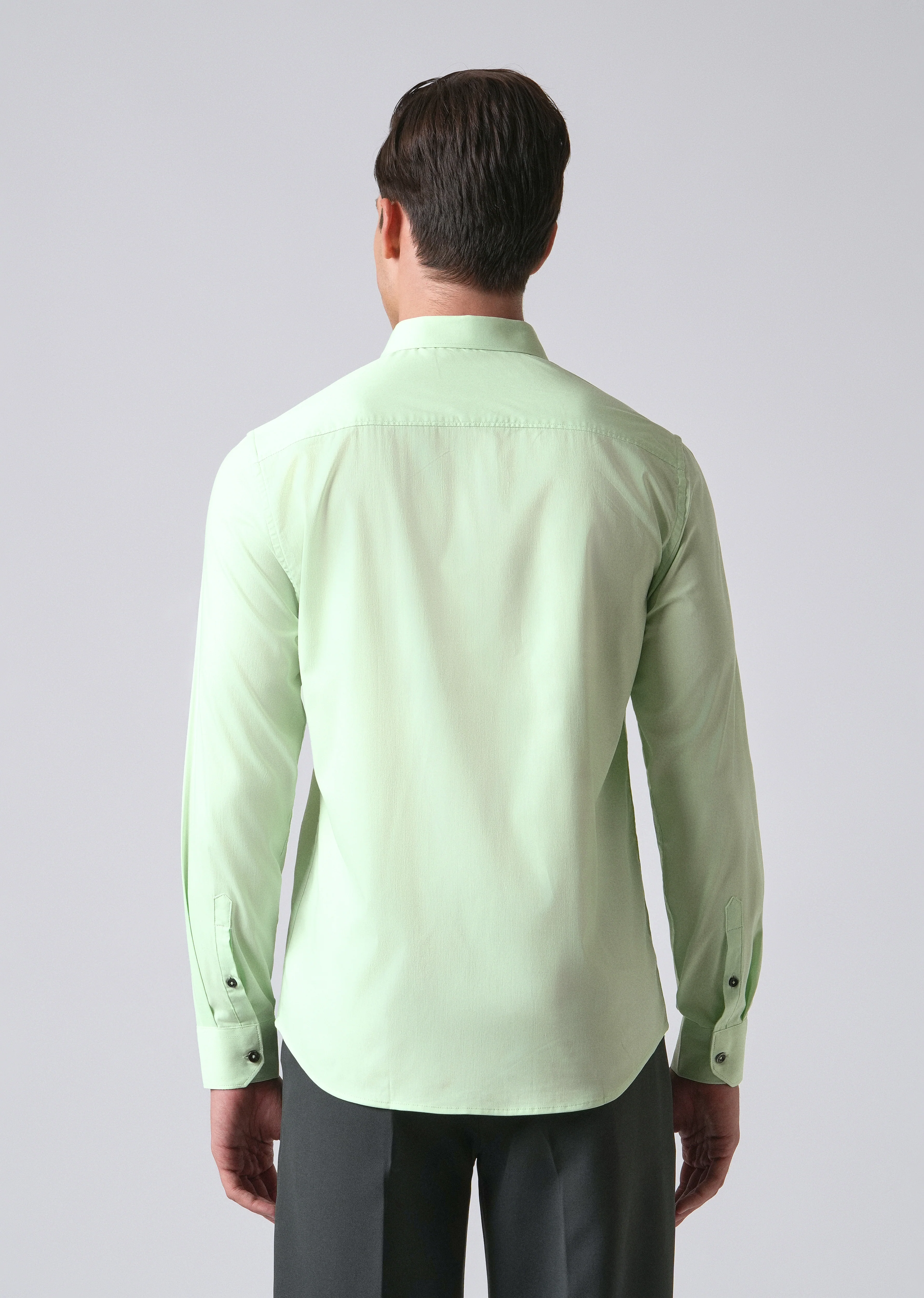 Pastel Green Cotton Stretch Plain Shirt - Image 2