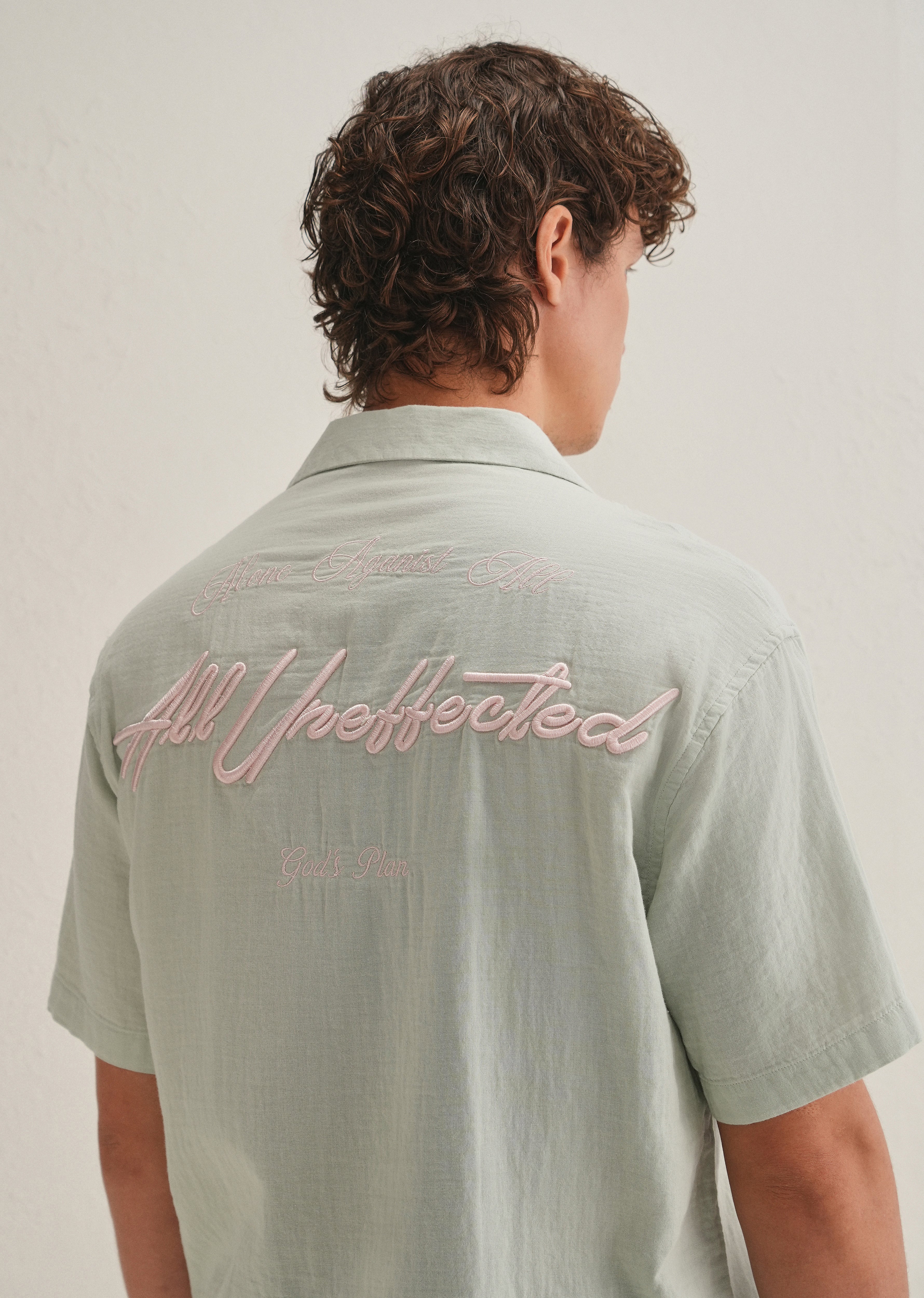 Pastel Green Embroidered Double Cloth Cotton Shirt - Image 2