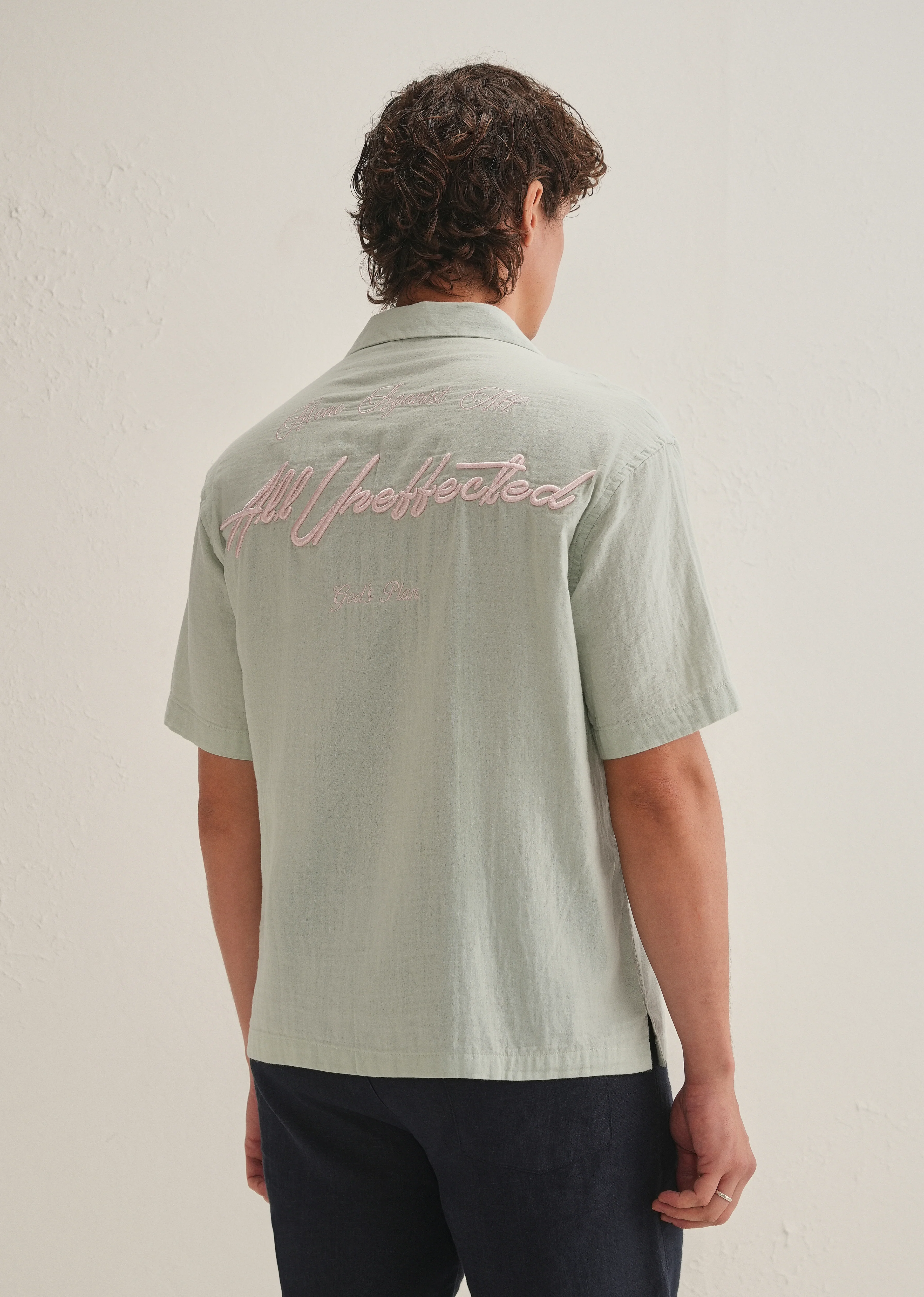 Pastel Green Embroidered Double Cloth Cotton Shirt - Image 4