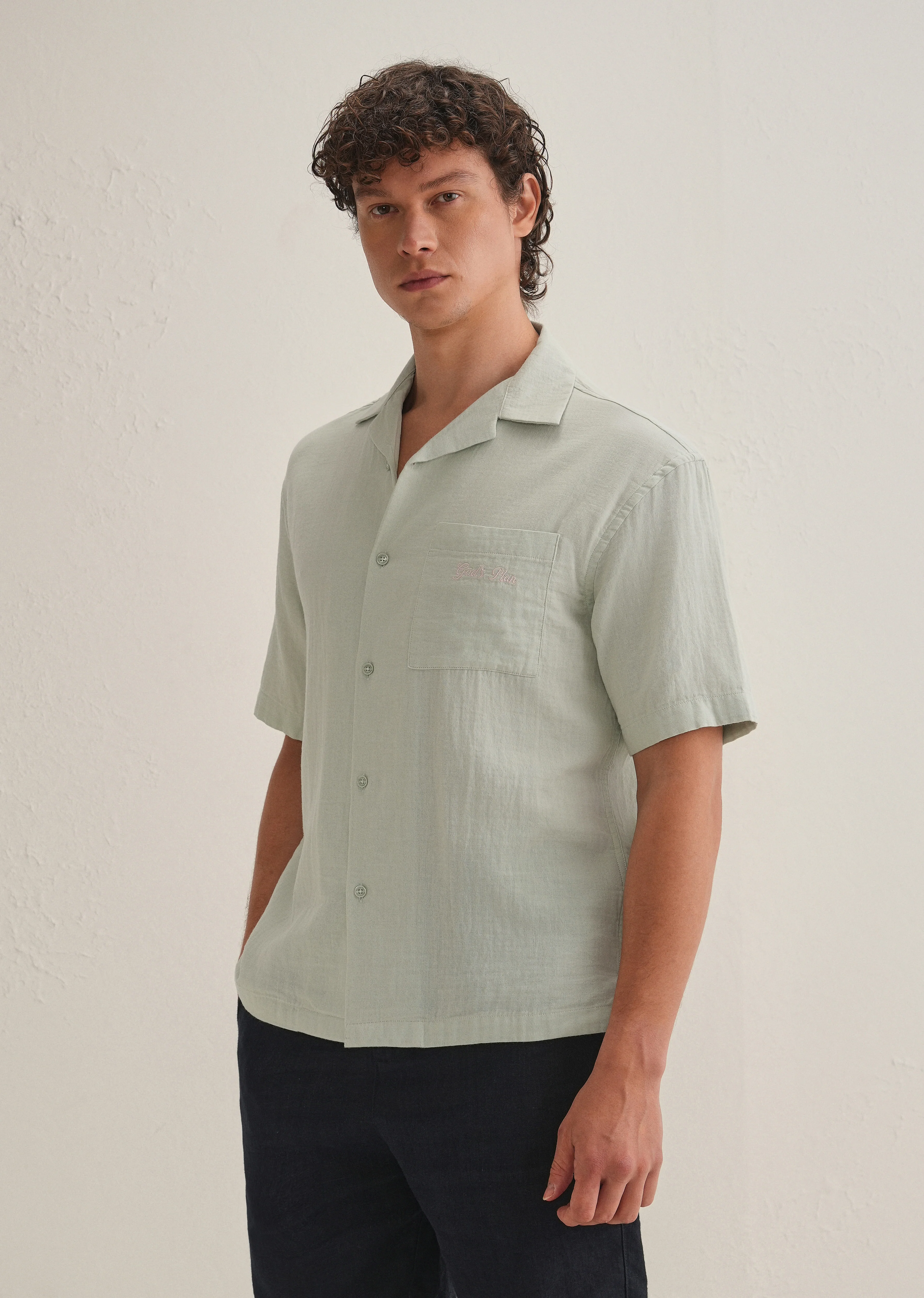 Pastel Green Embroidered Double Cloth Cotton Shirt - Image 5