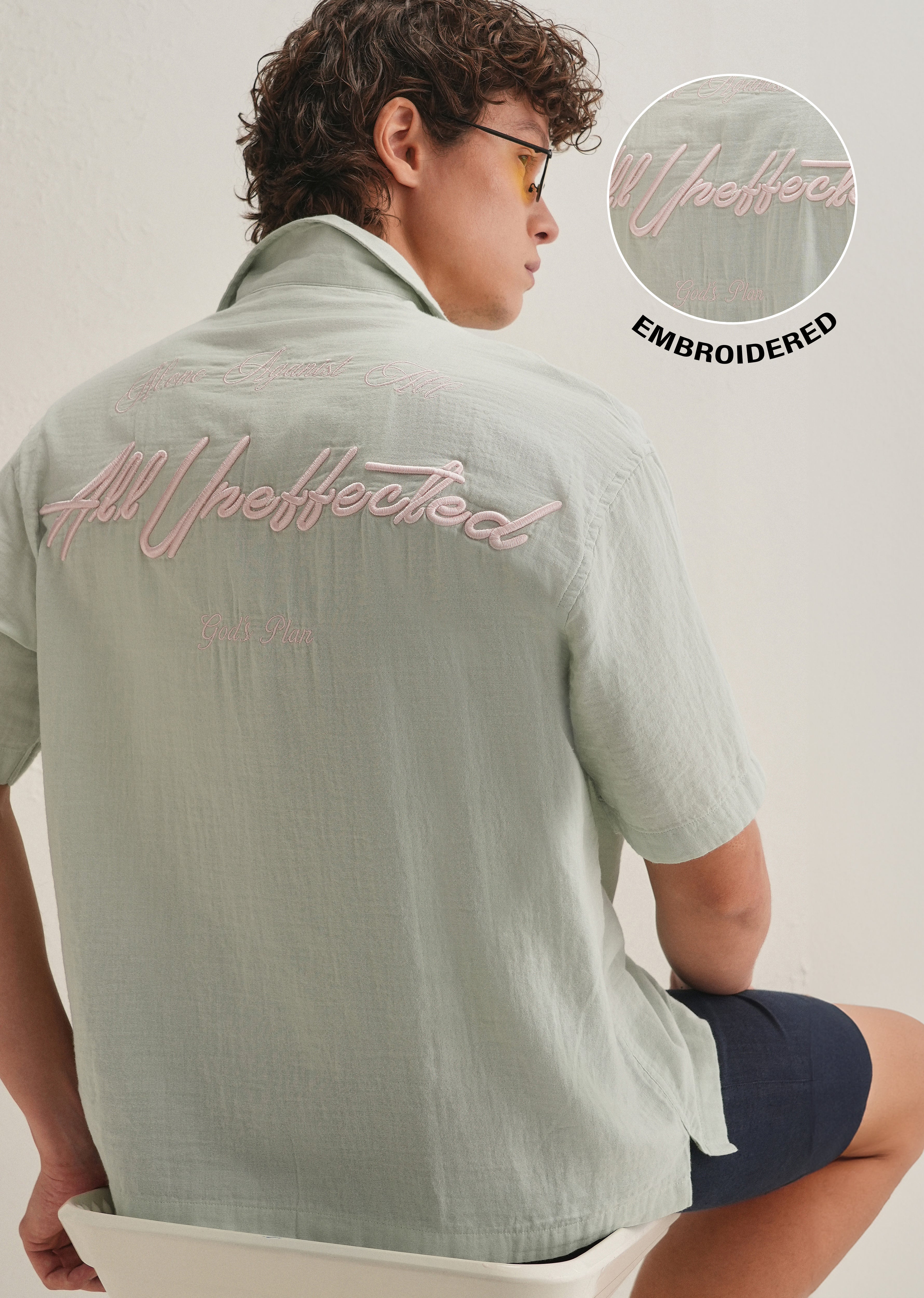 Pastel Green Embroidered Double Cloth Cotton Shirt - Image 8
