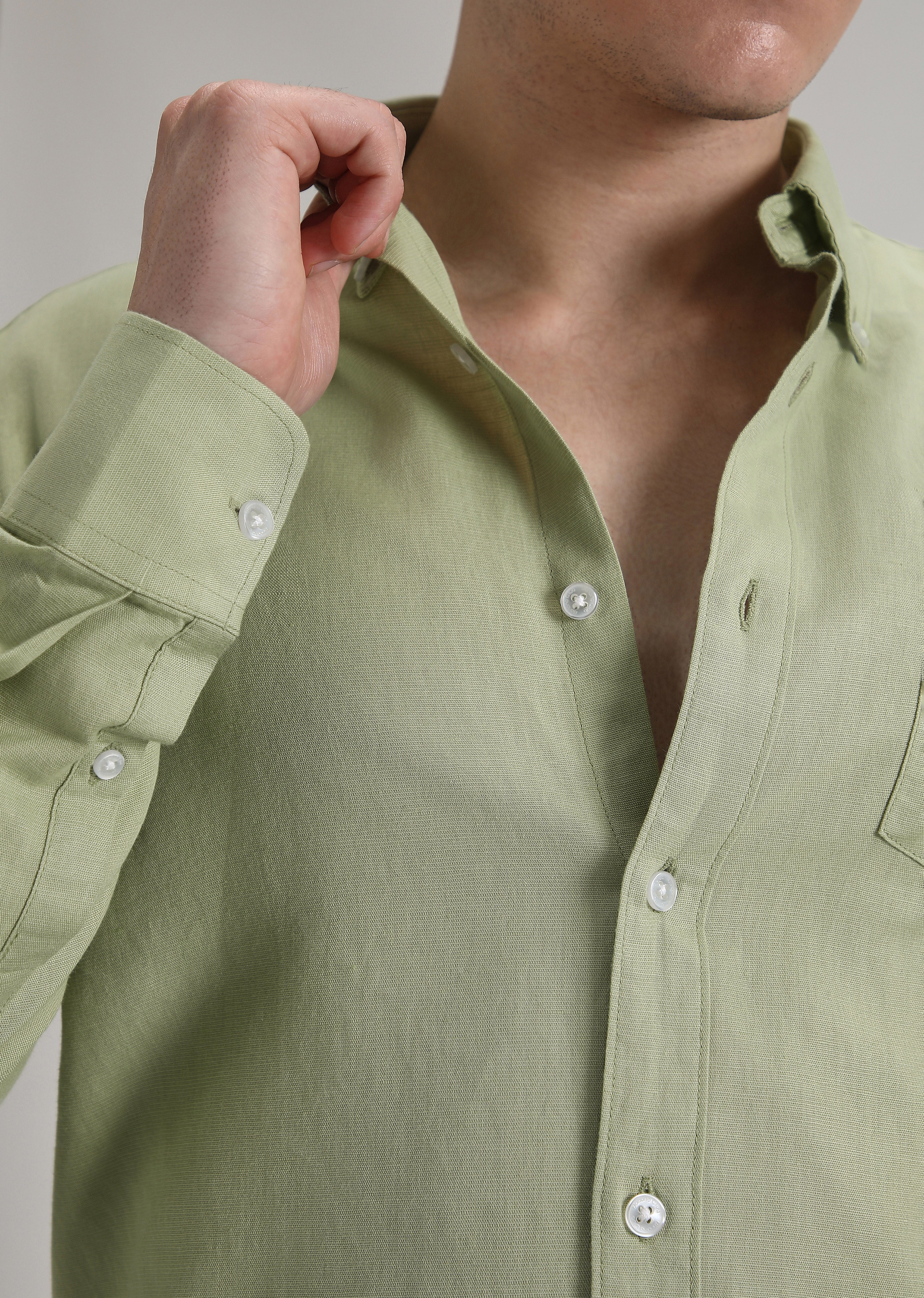 Pastel Green Cotton Linen Shirt - Image 2