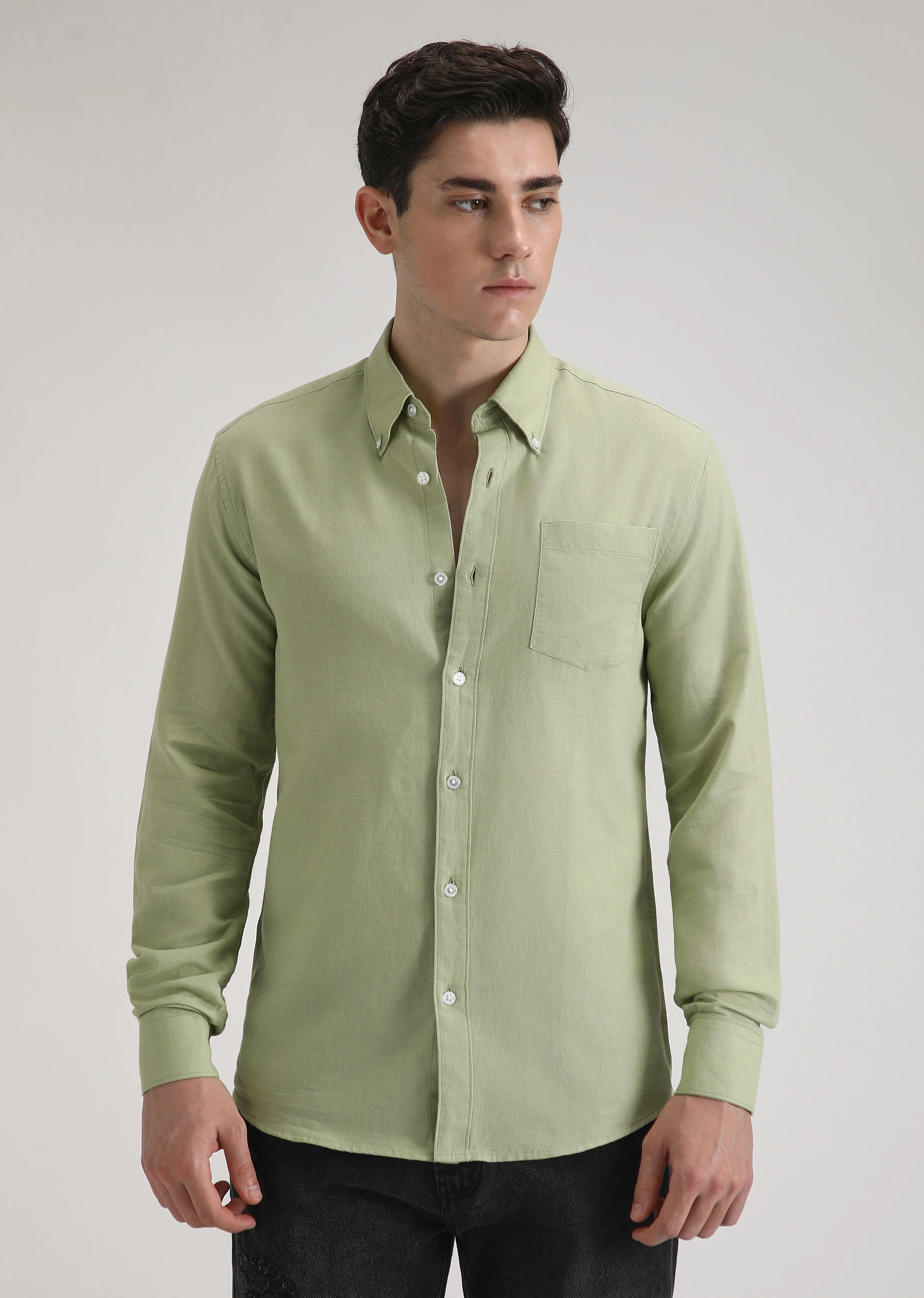 Pastel Green Cotton Linen Shirt - Image 3