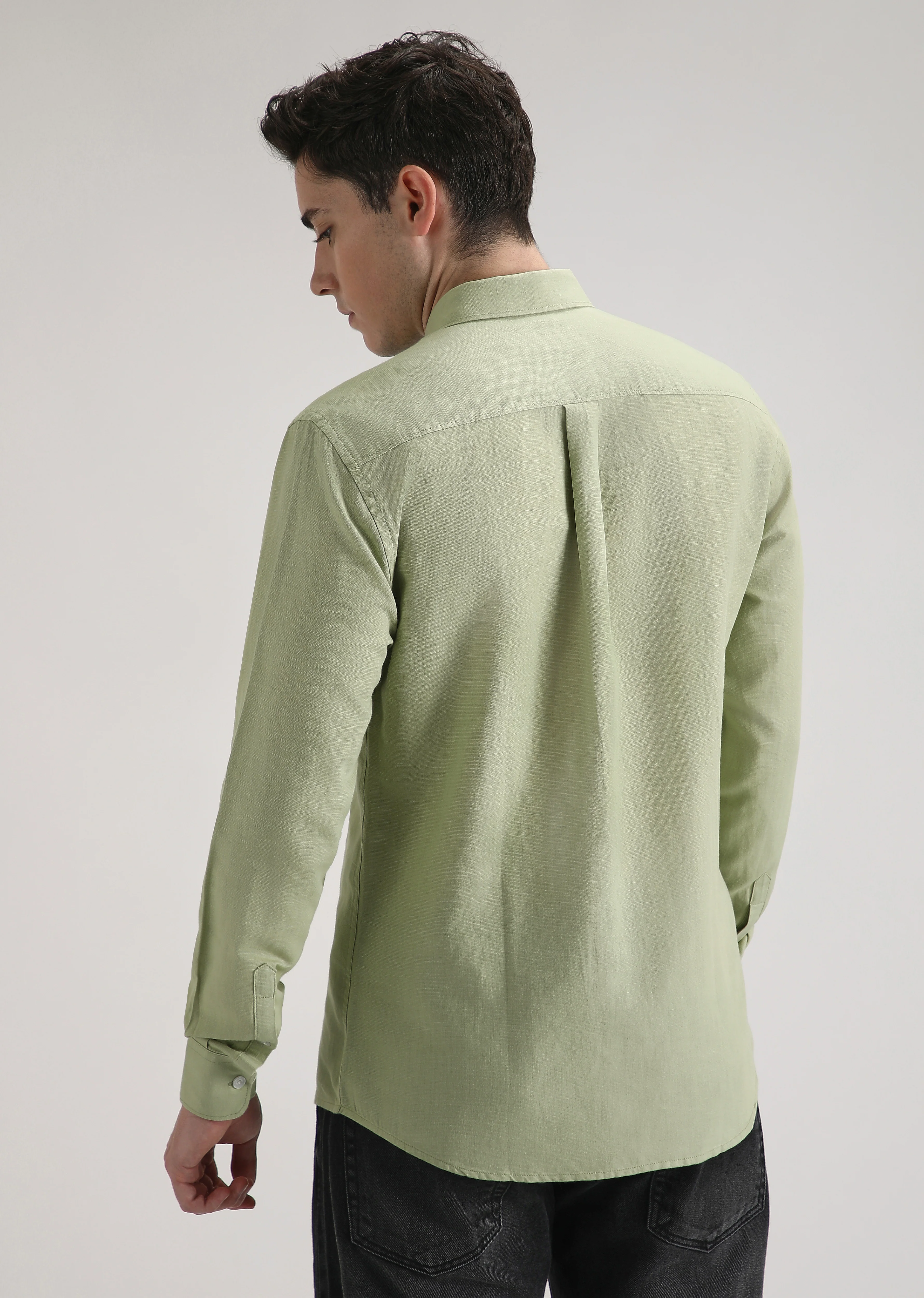 Pastel Green Cotton Linen Shirt - Image 4