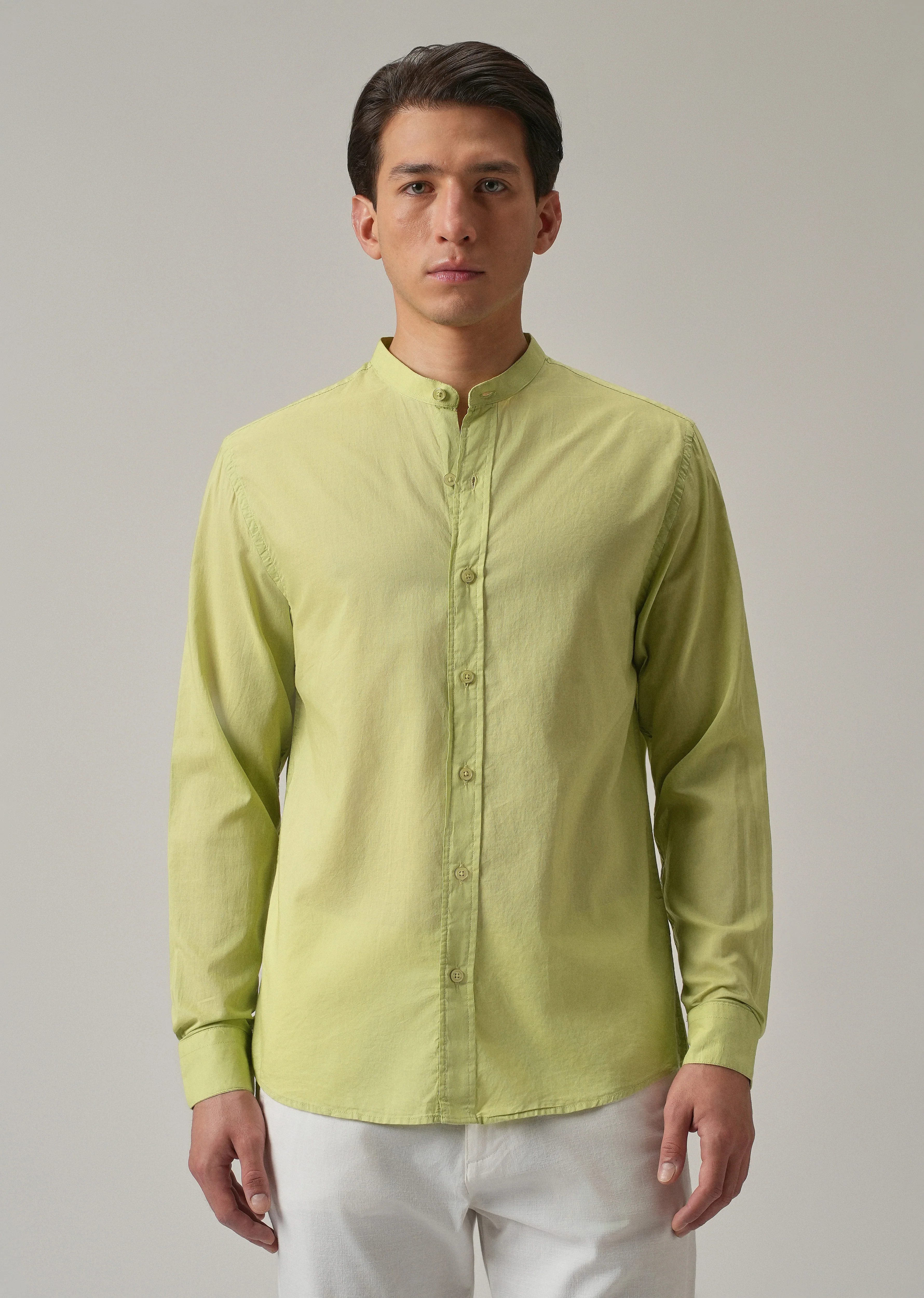 Pastel Green Plain Cotton Shirt - Image 3