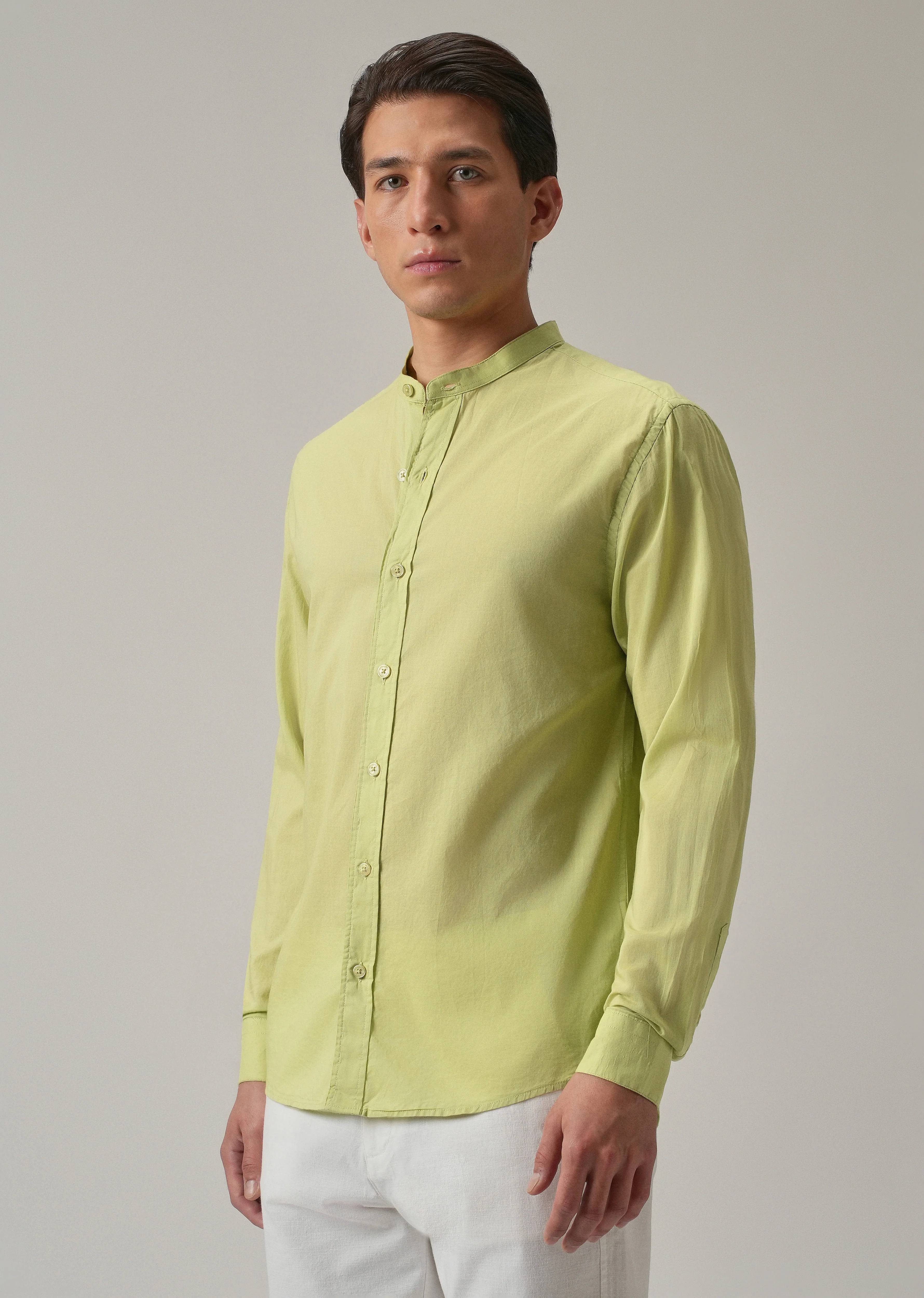 Pastel Green Plain Cotton Shirt - Image 4
