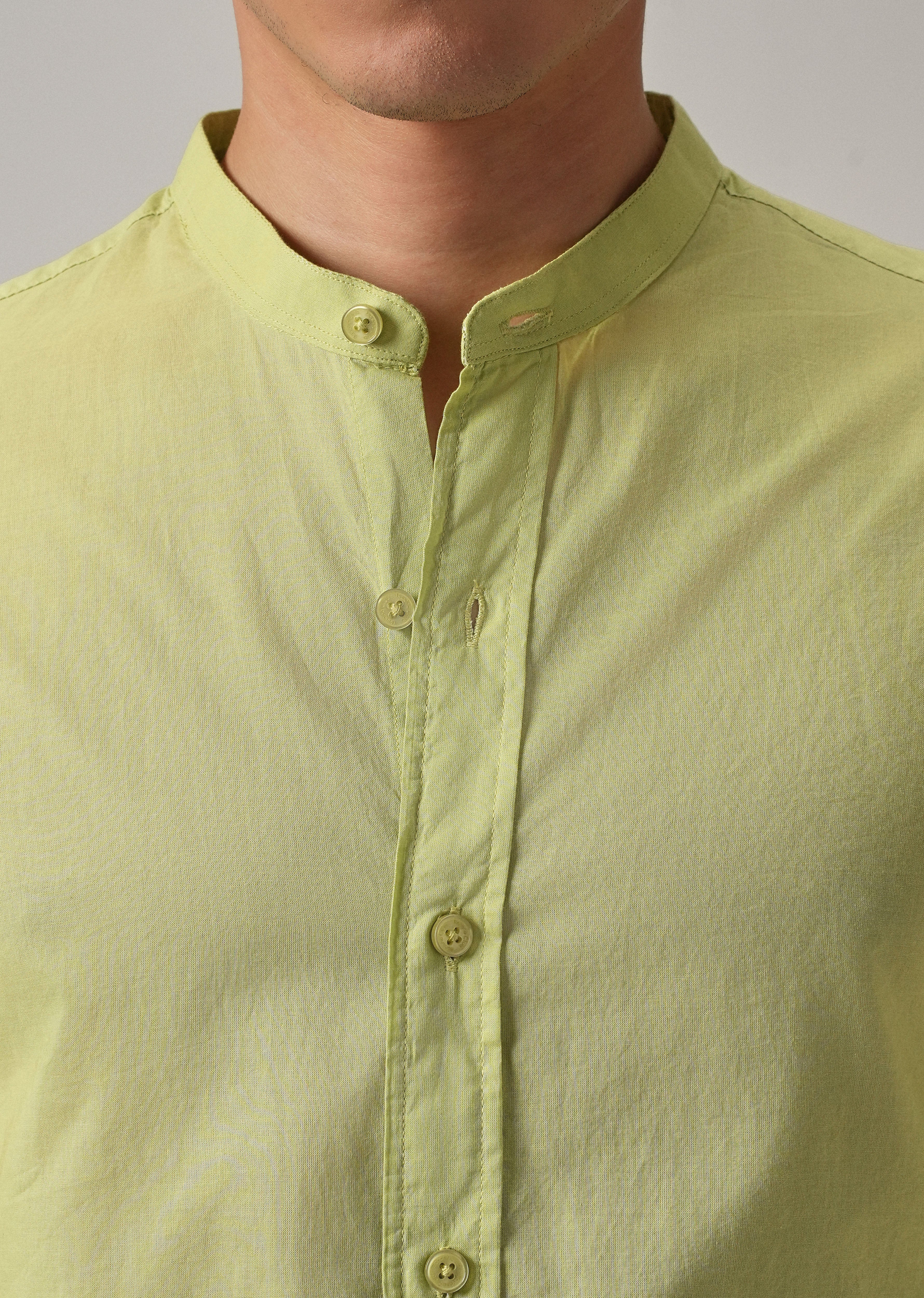 Pastel Green Plain Cotton Shirt - Image 5