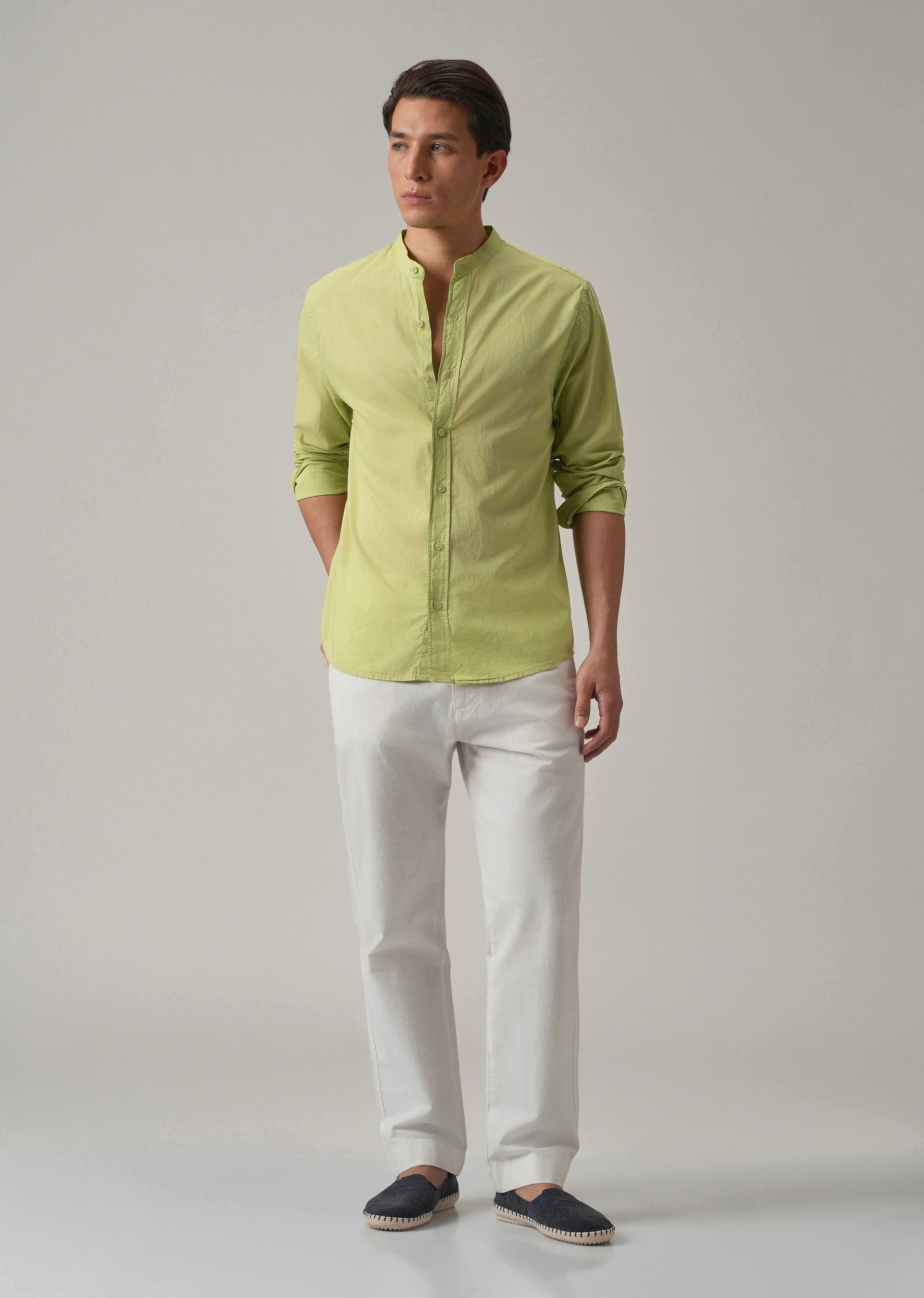Pastel Green Plain Cotton Shirt - Image 6