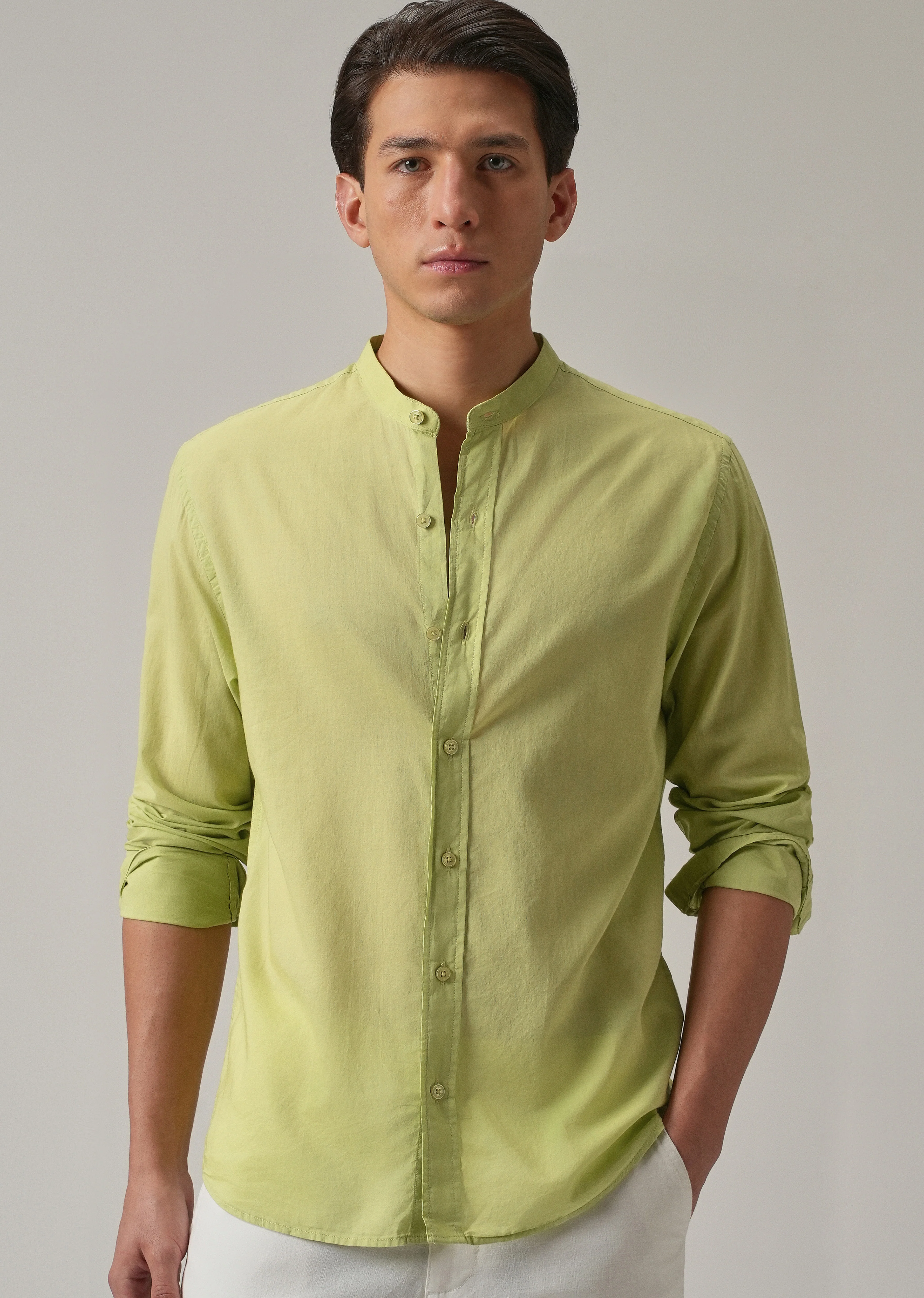 Pastel Green Plain Cotton Shirt - Image 7