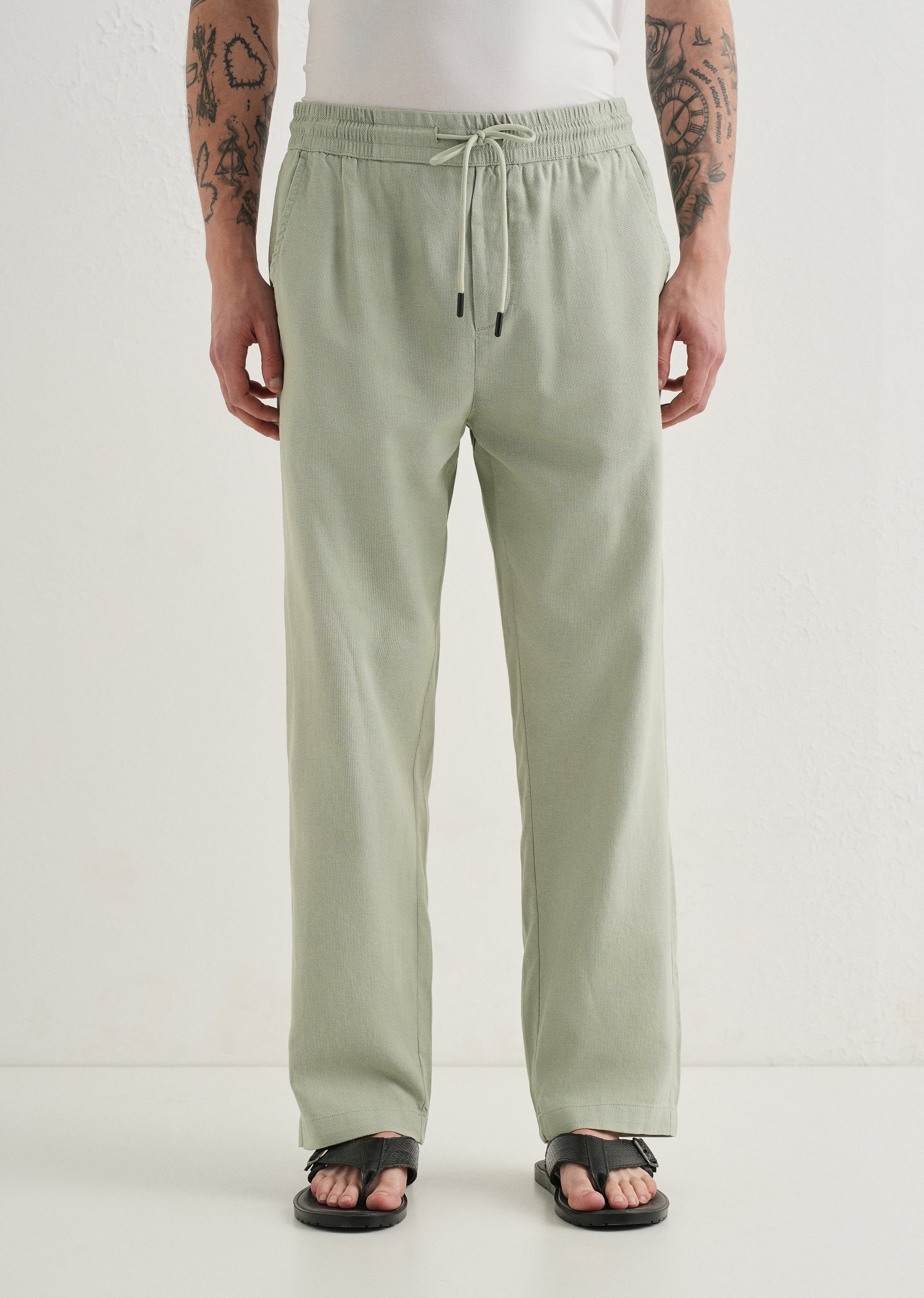 Pastel Green Textured Pants - Image 3