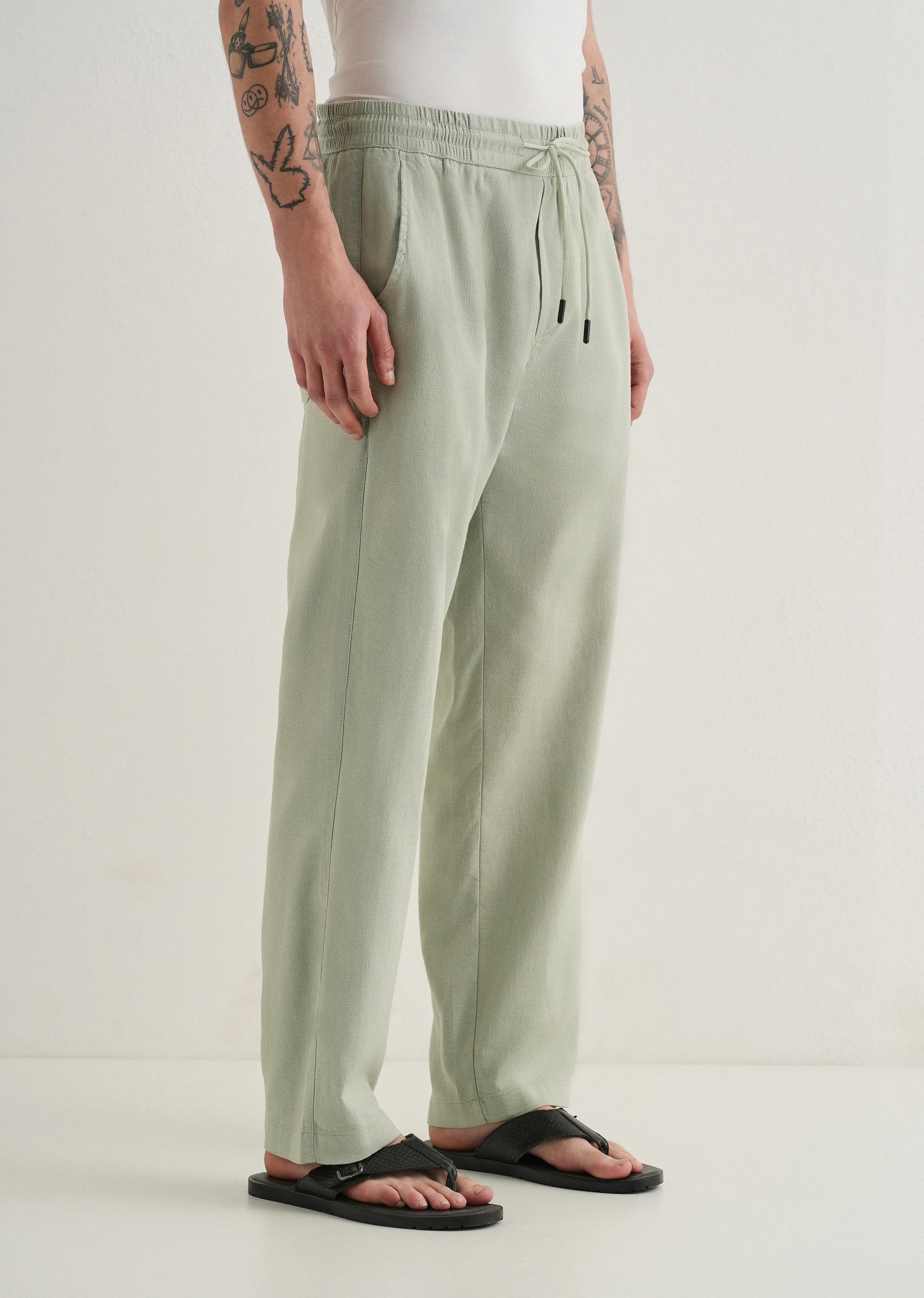 Pastel Green Textured Pants - Image 4