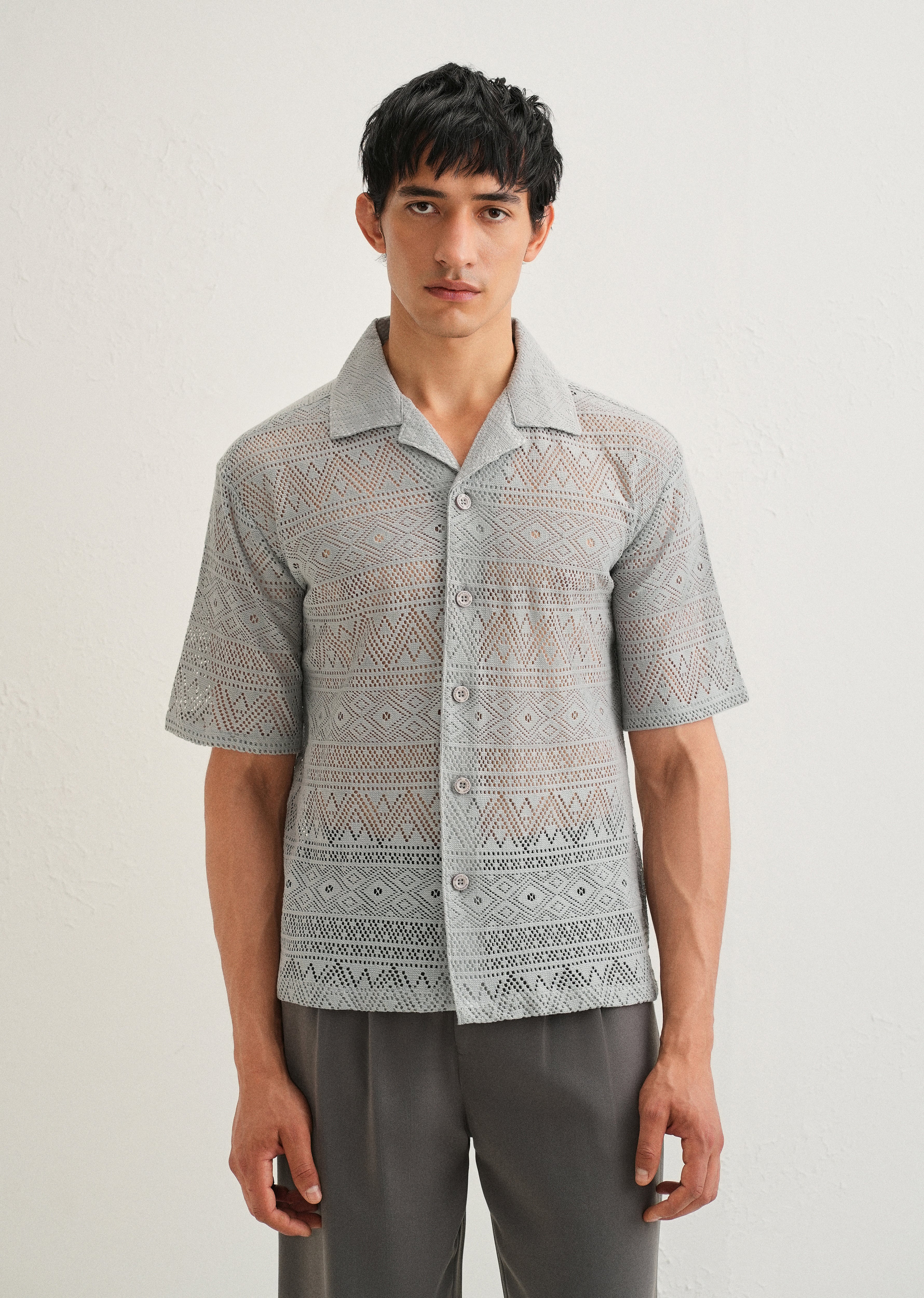 Pastel Grey Crochet Shirt - Image 4