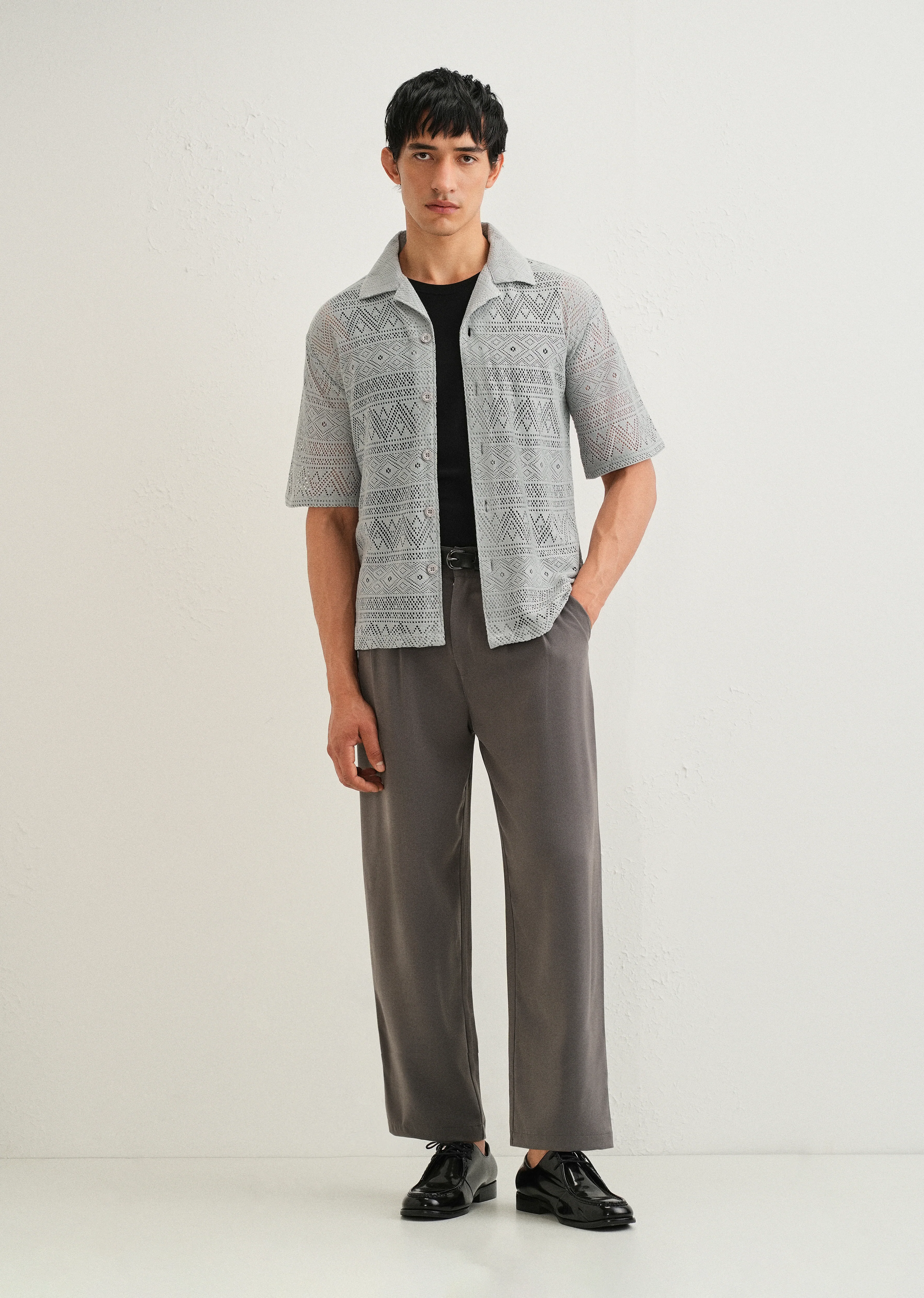 Pastel Grey Crochet Shirt - Image 6