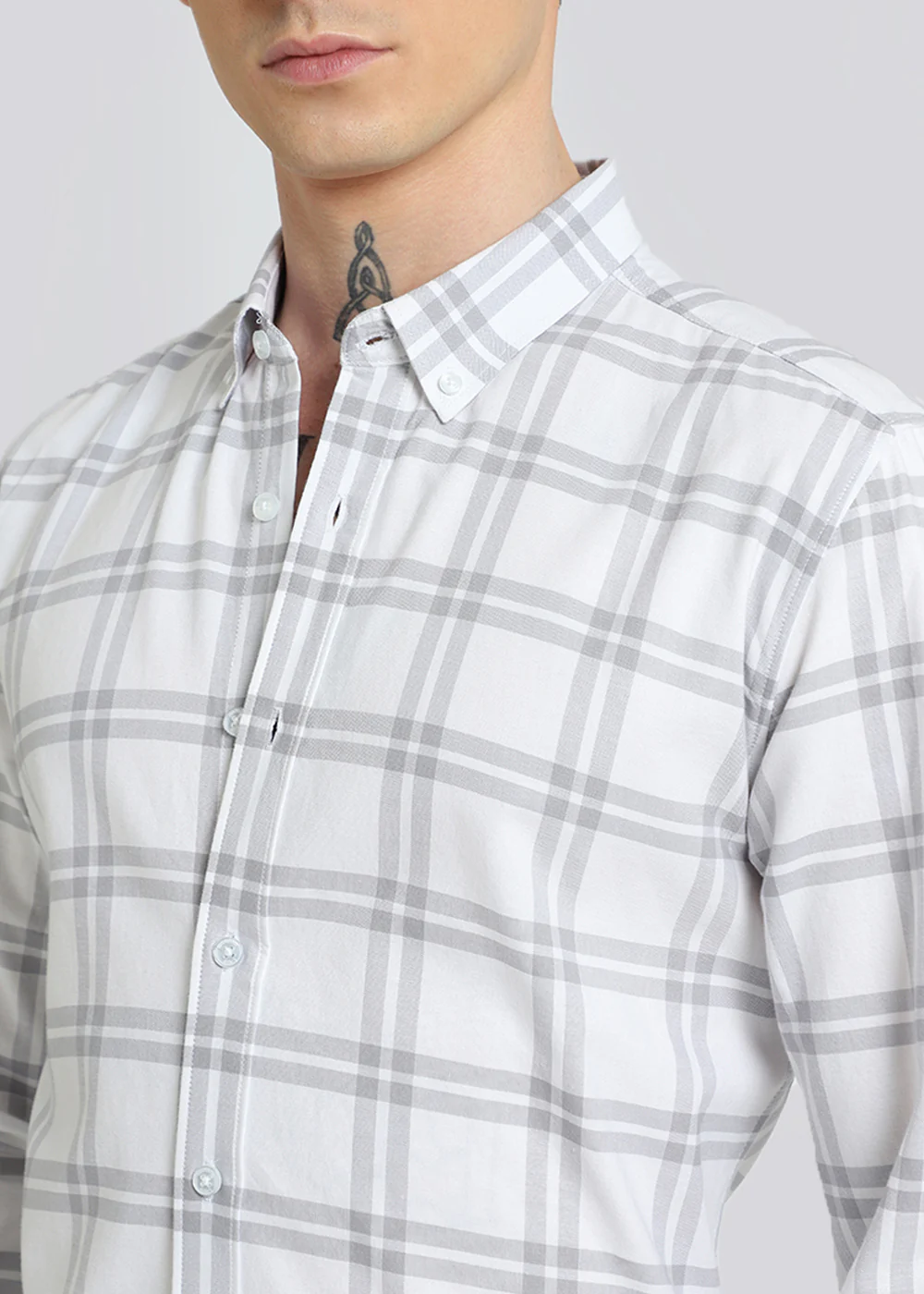 Pastel Grey Oxford Cotton Check Shirt - Image 2