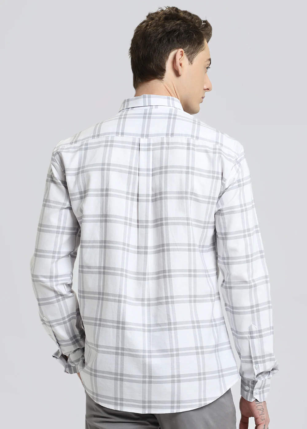 Pastel Grey Oxford Cotton Check Shirt - Image 4
