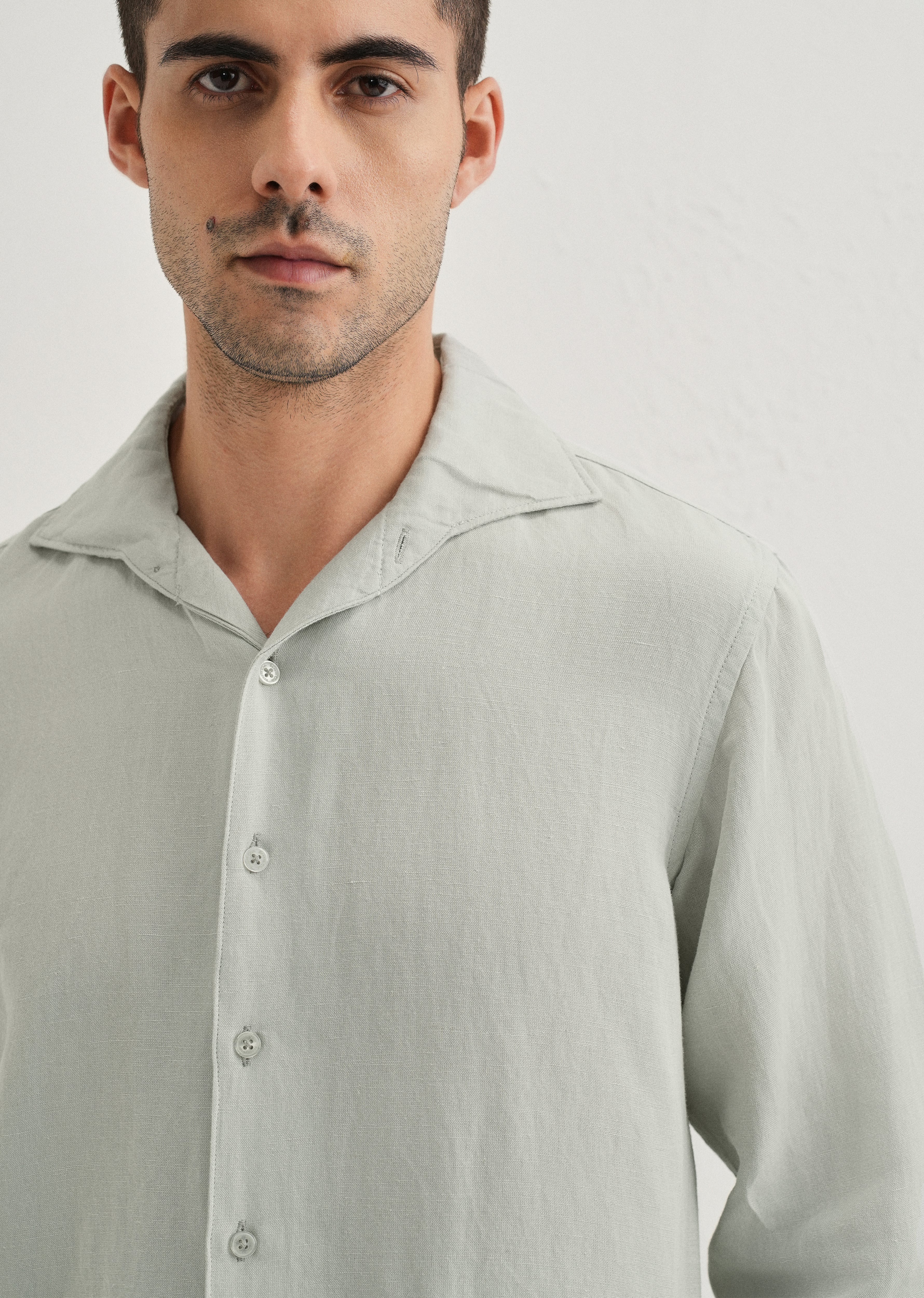 Pastel Grey Plain Linen Viscose Shirt - Image 2