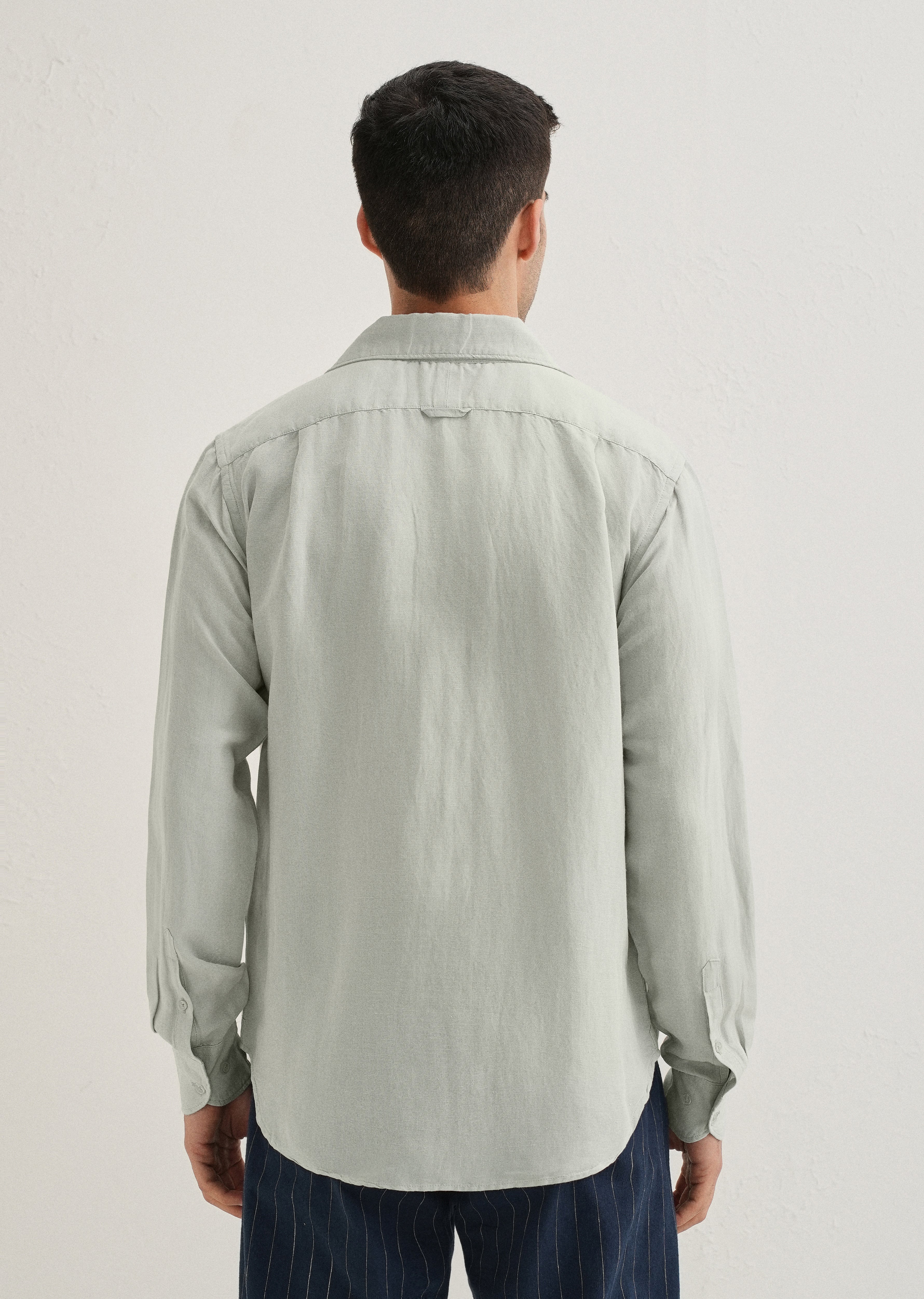 Pastel Grey Plain Linen Viscose Shirt - Image 4