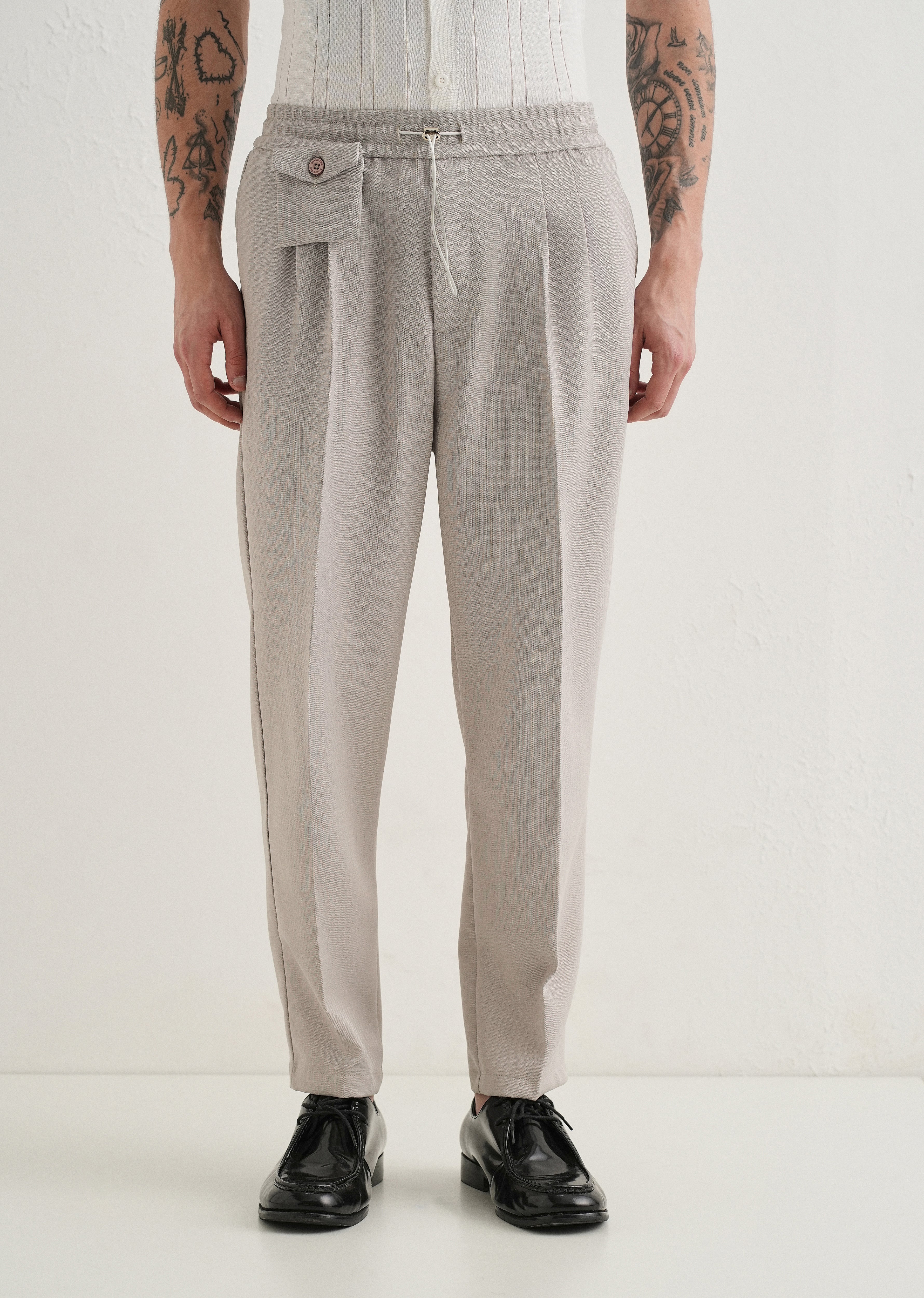 Pastel Grey Pleated Korean Pant - Image 3