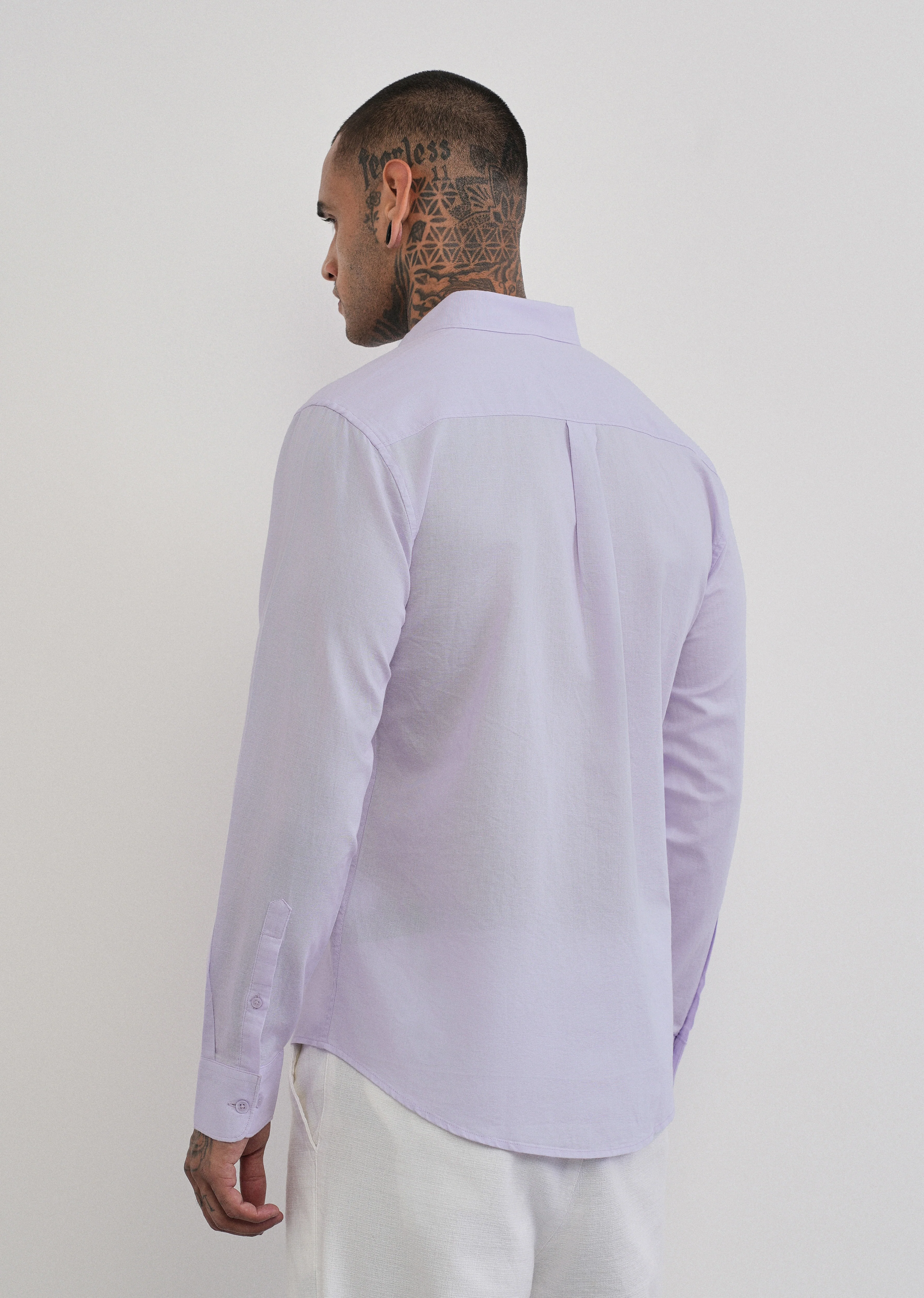 Pastel Lavender Cotton Linen Plain Shirt - Image 2