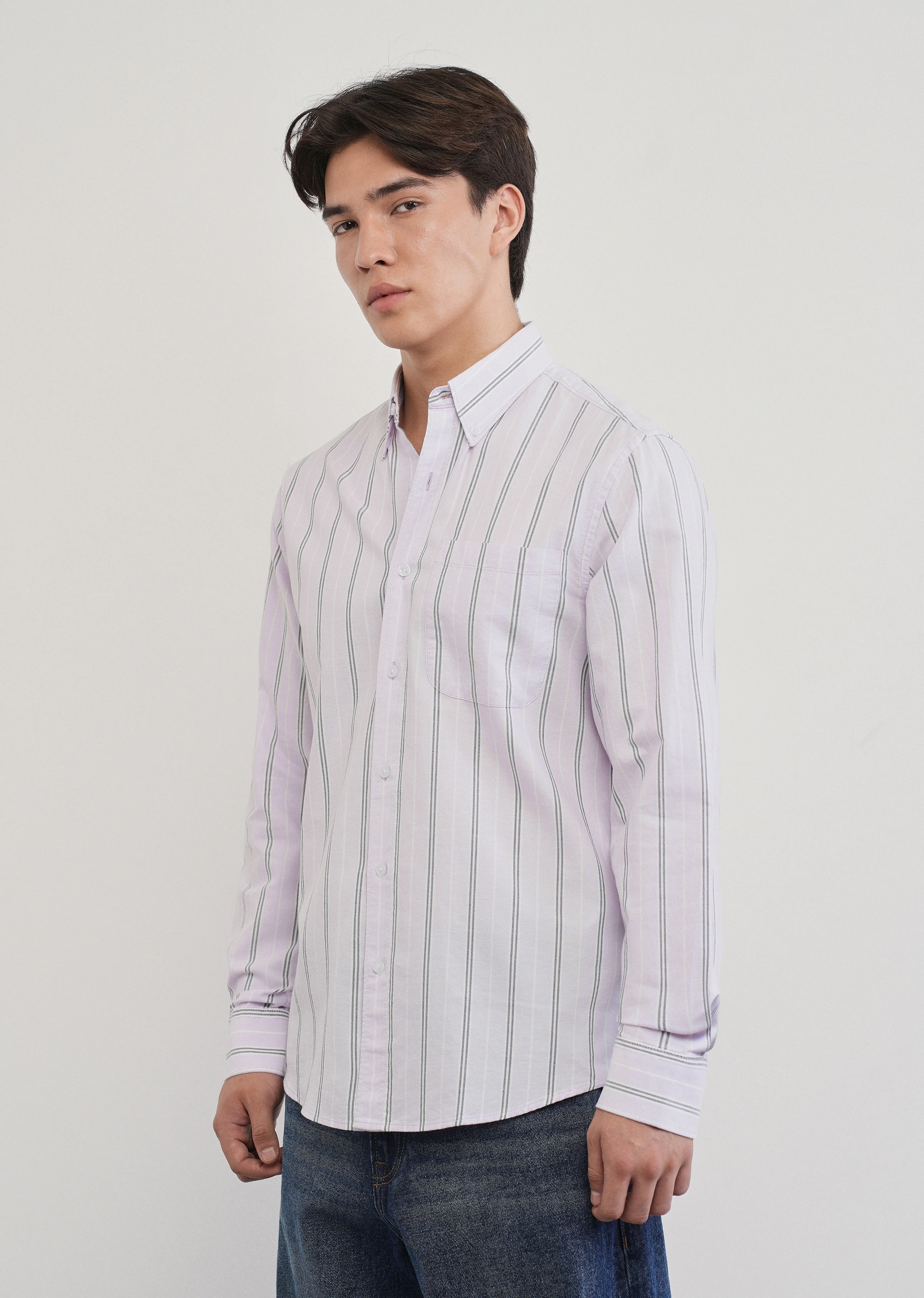 Pastel Lilac Vertical Striped Cotton Shirt - Image 4