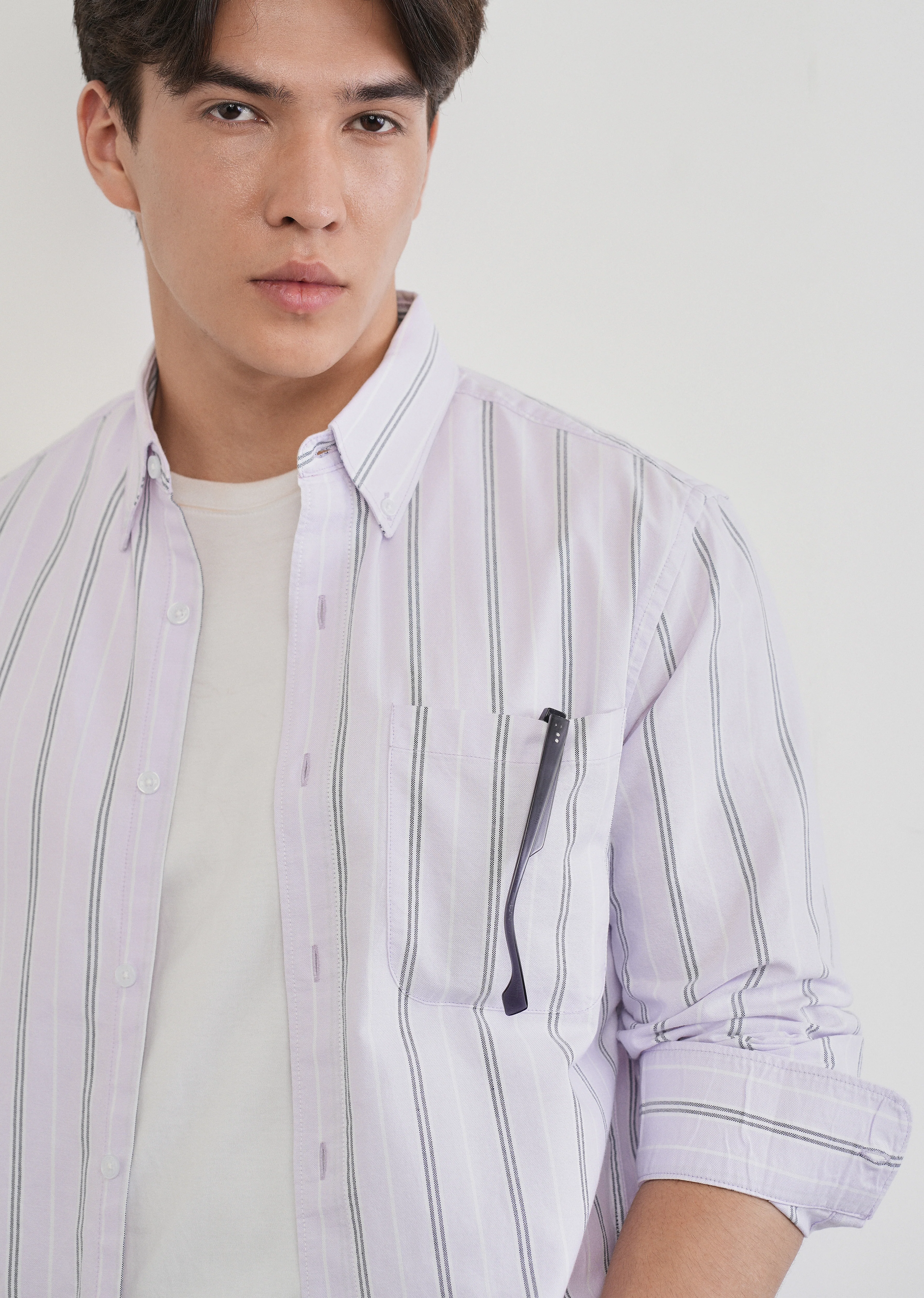 Pastel Lilac Vertical Striped Cotton Shirt - Image 5