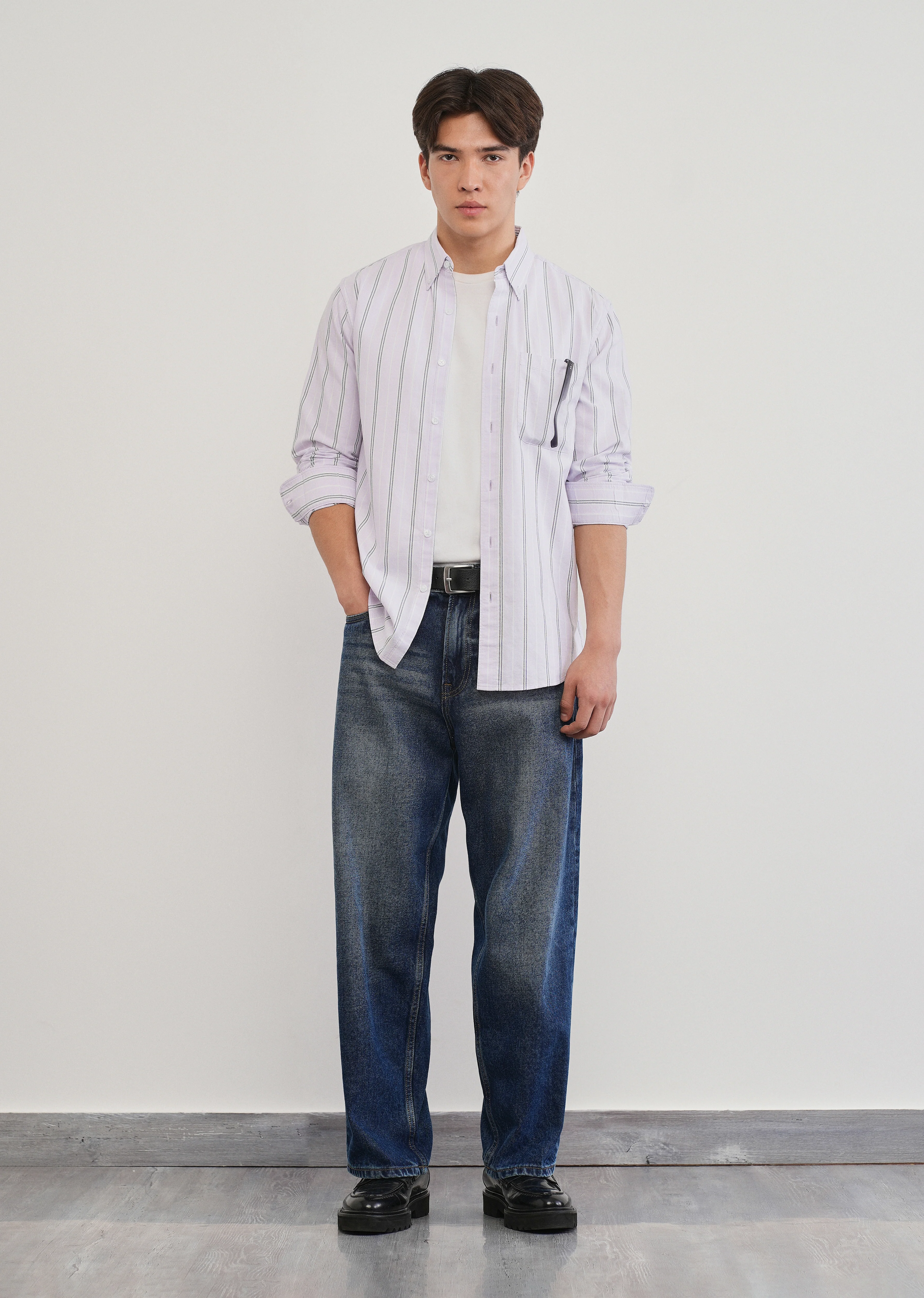 Pastel Lilac Vertical Striped Cotton Shirt - Image 6