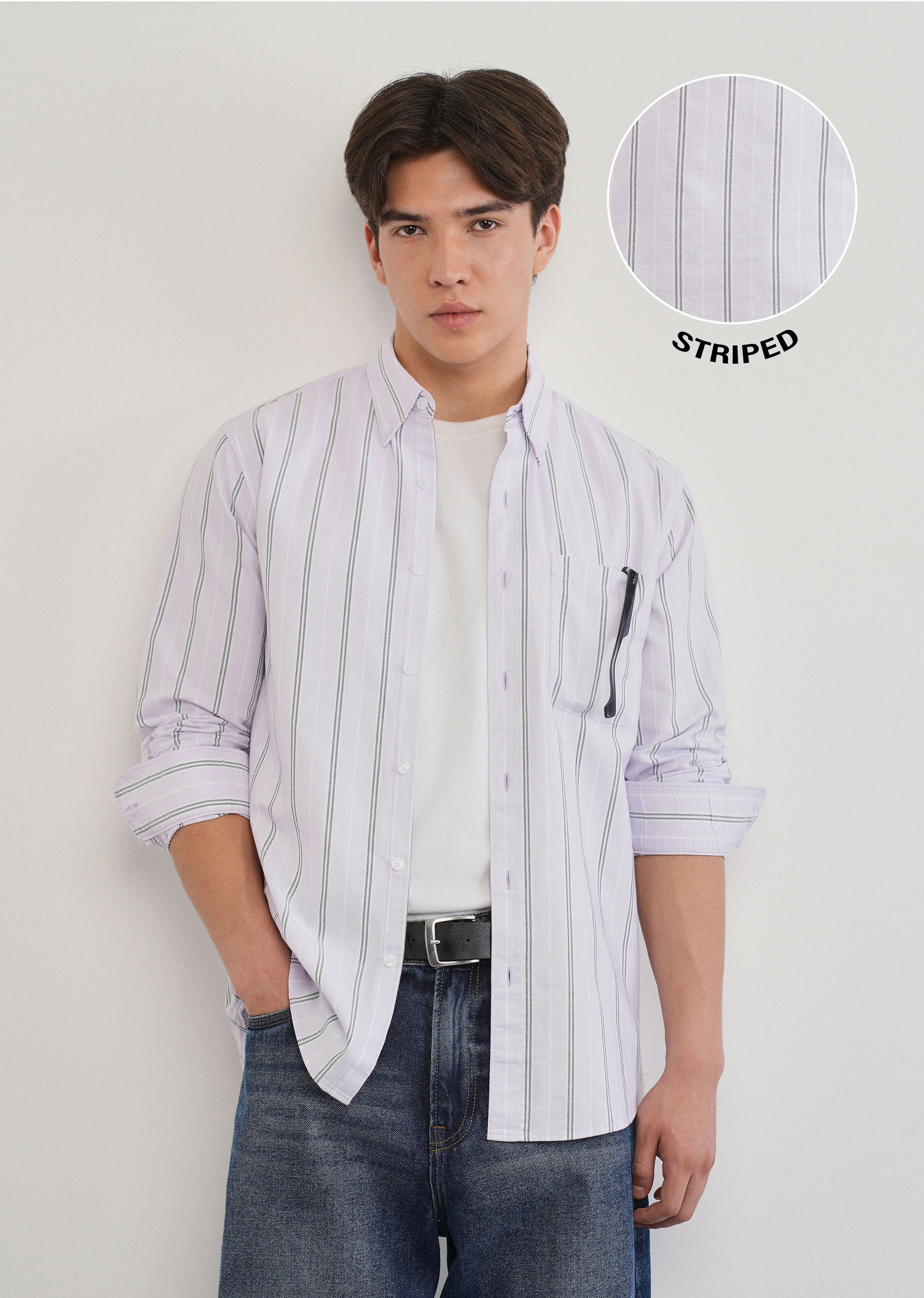 Pastel Lilac Vertical Striped Cotton Shirt - Image 7
