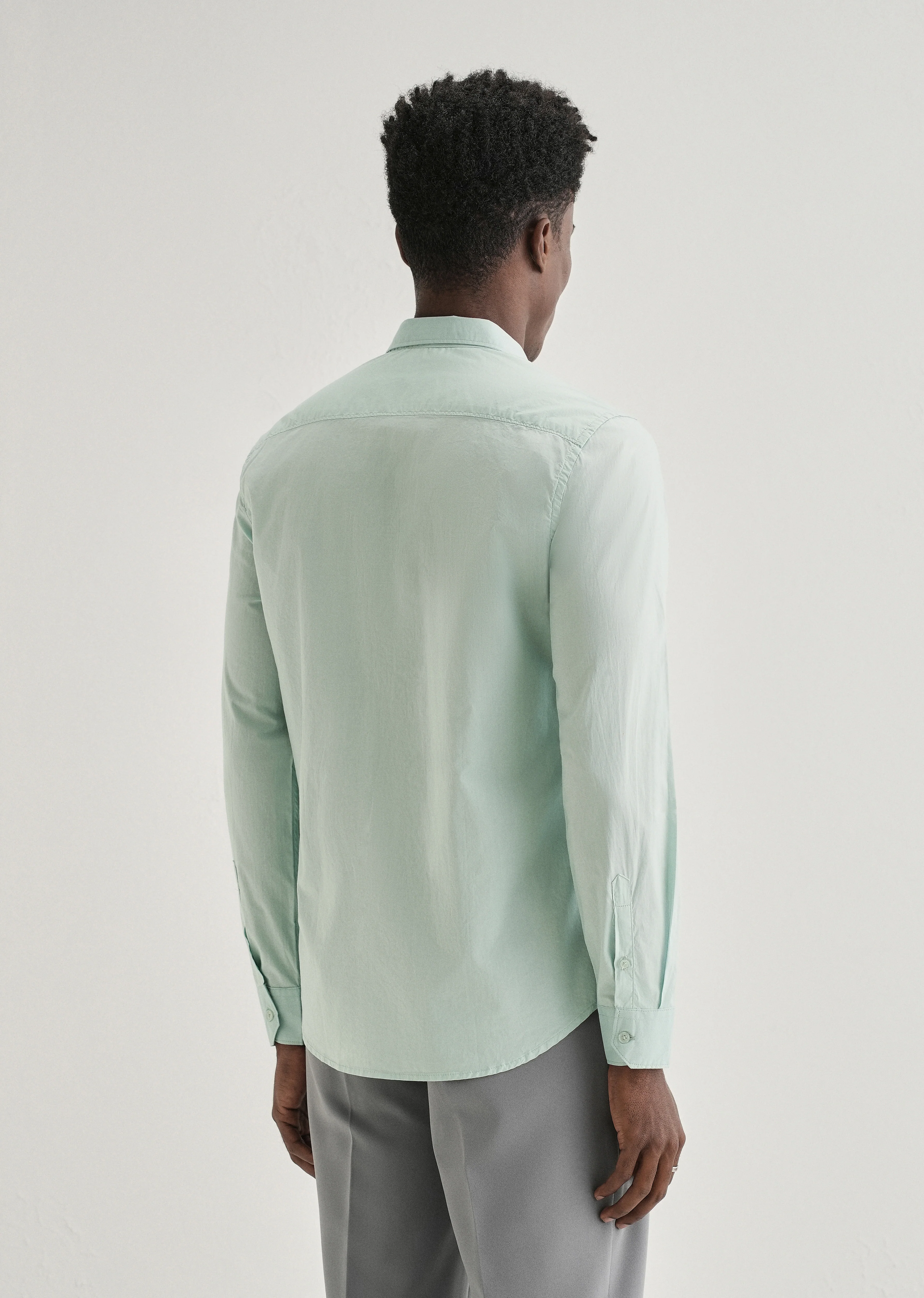 Pastel Mint Green Plain Cotton Shirt - Image 2