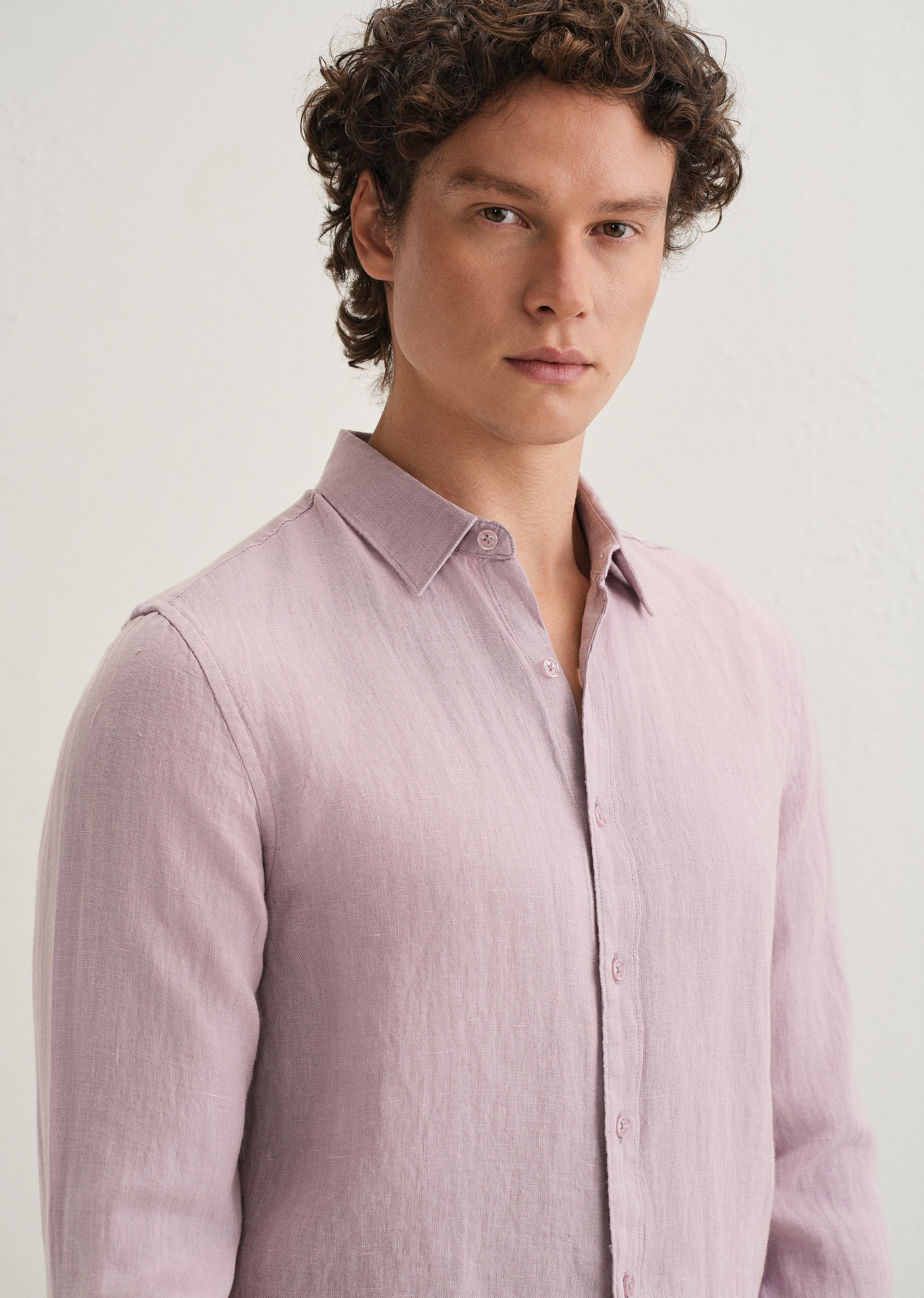Pastel Purple Pure Linen Shirt - Image 2