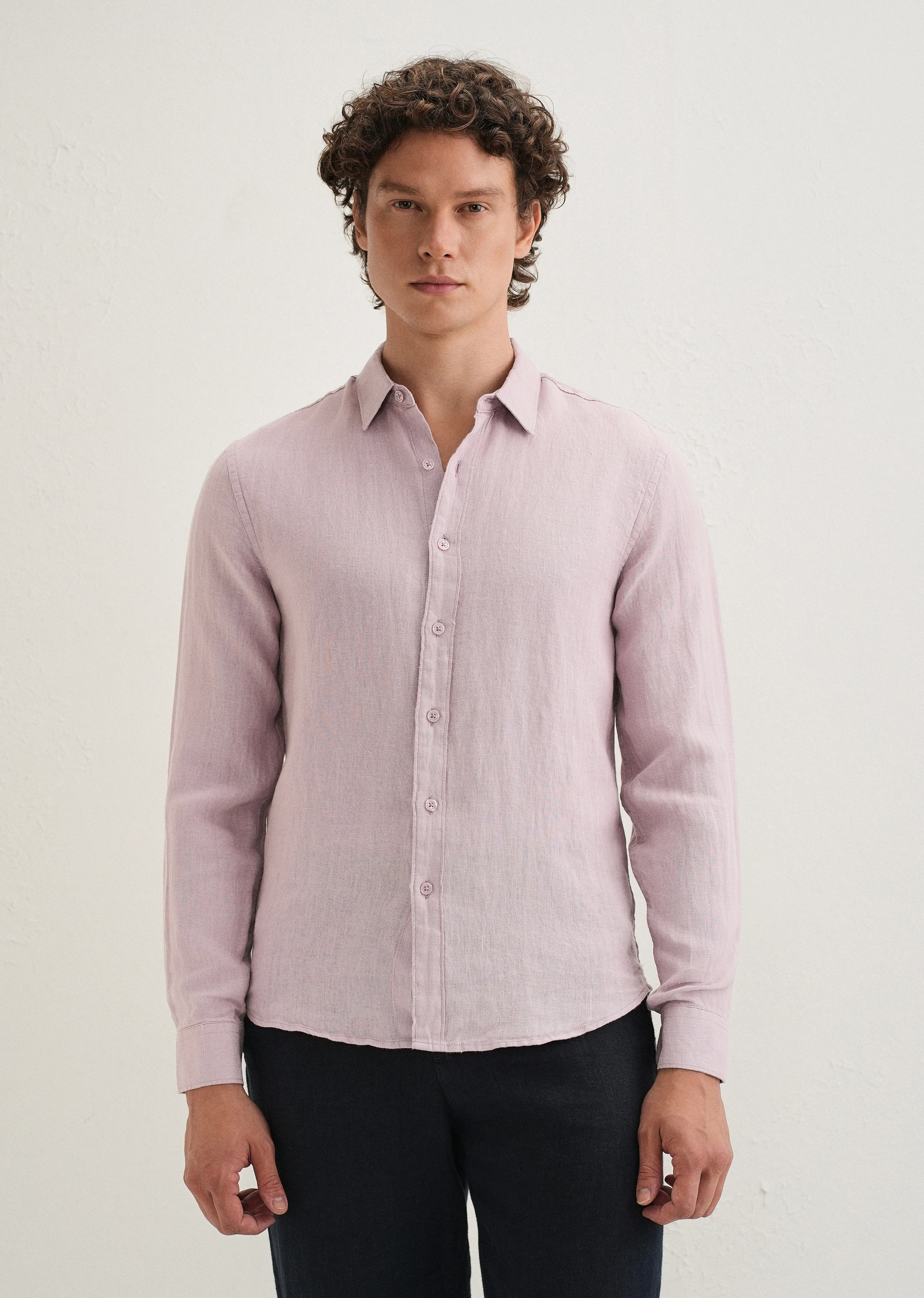Pastel Purple Pure Linen Shirt - Image 3