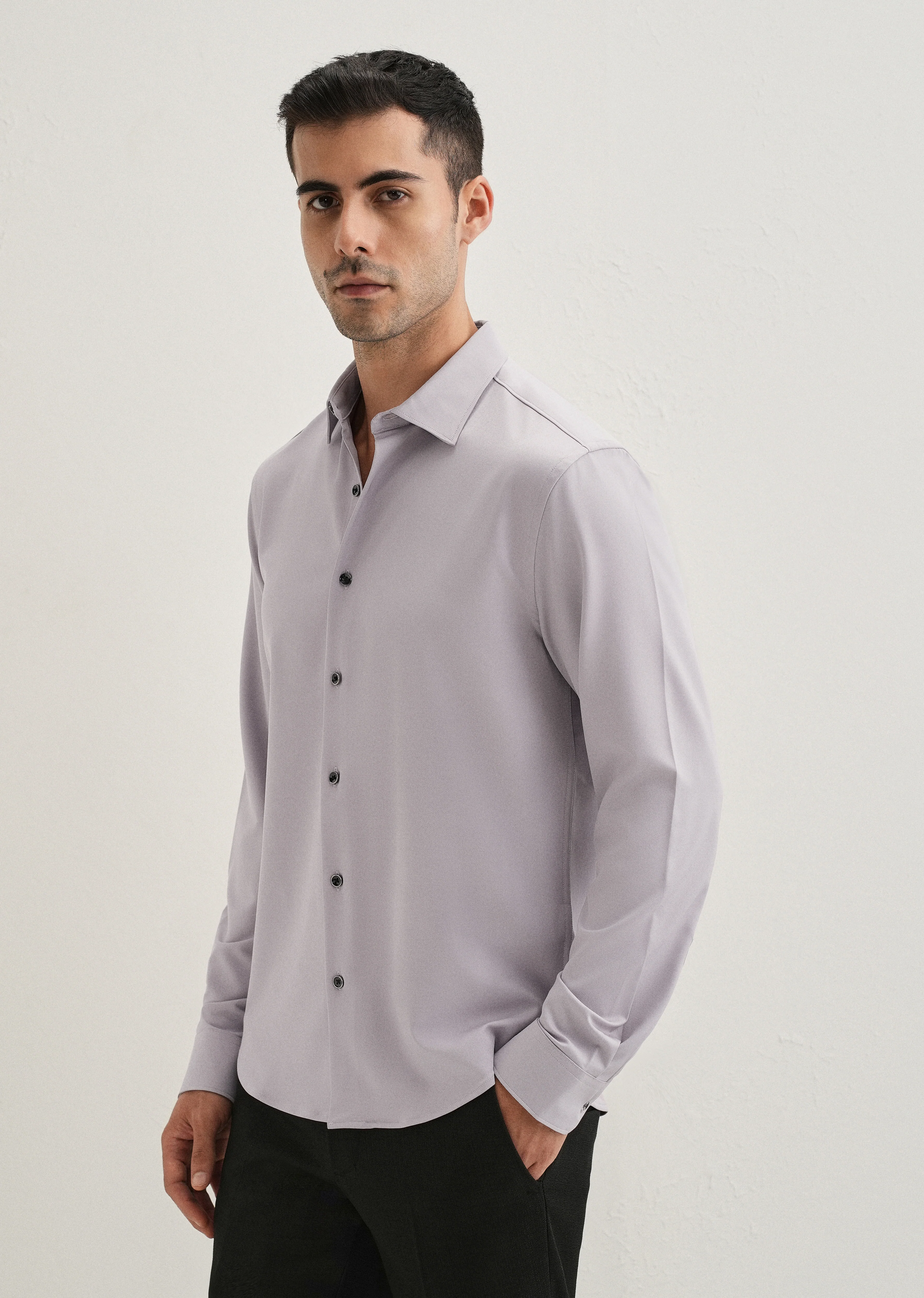 Pastel Purple Wrinkle Free Plain Shirt - Image 4