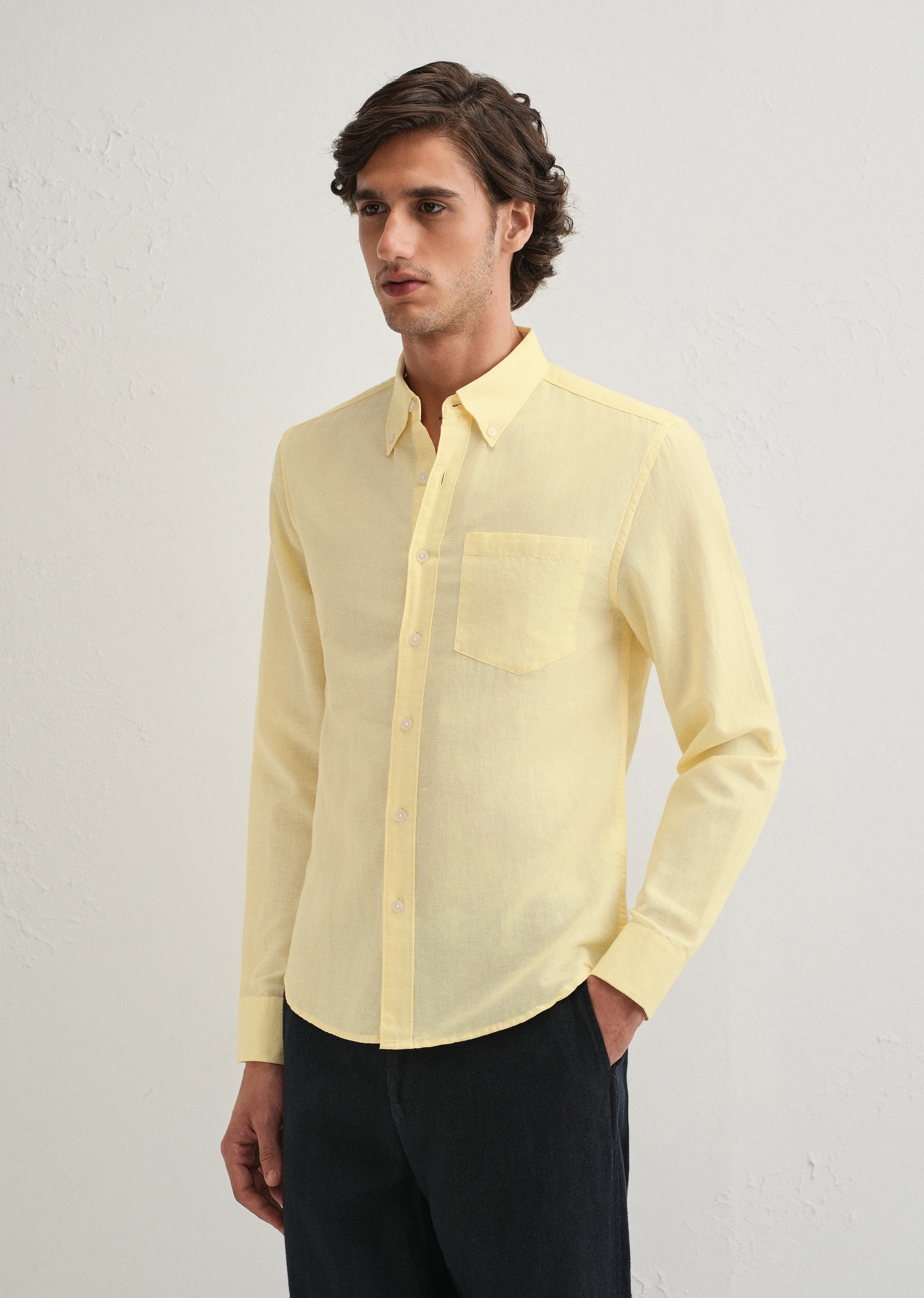 Pastel Yellow Cotton Linen Shirt - Image 4