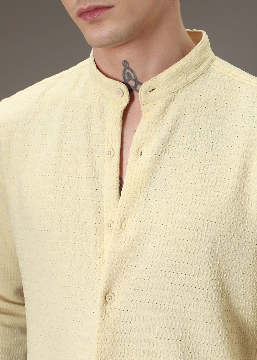 Pastel Yellow Plain Knitted Crochet Shirt - Image 2