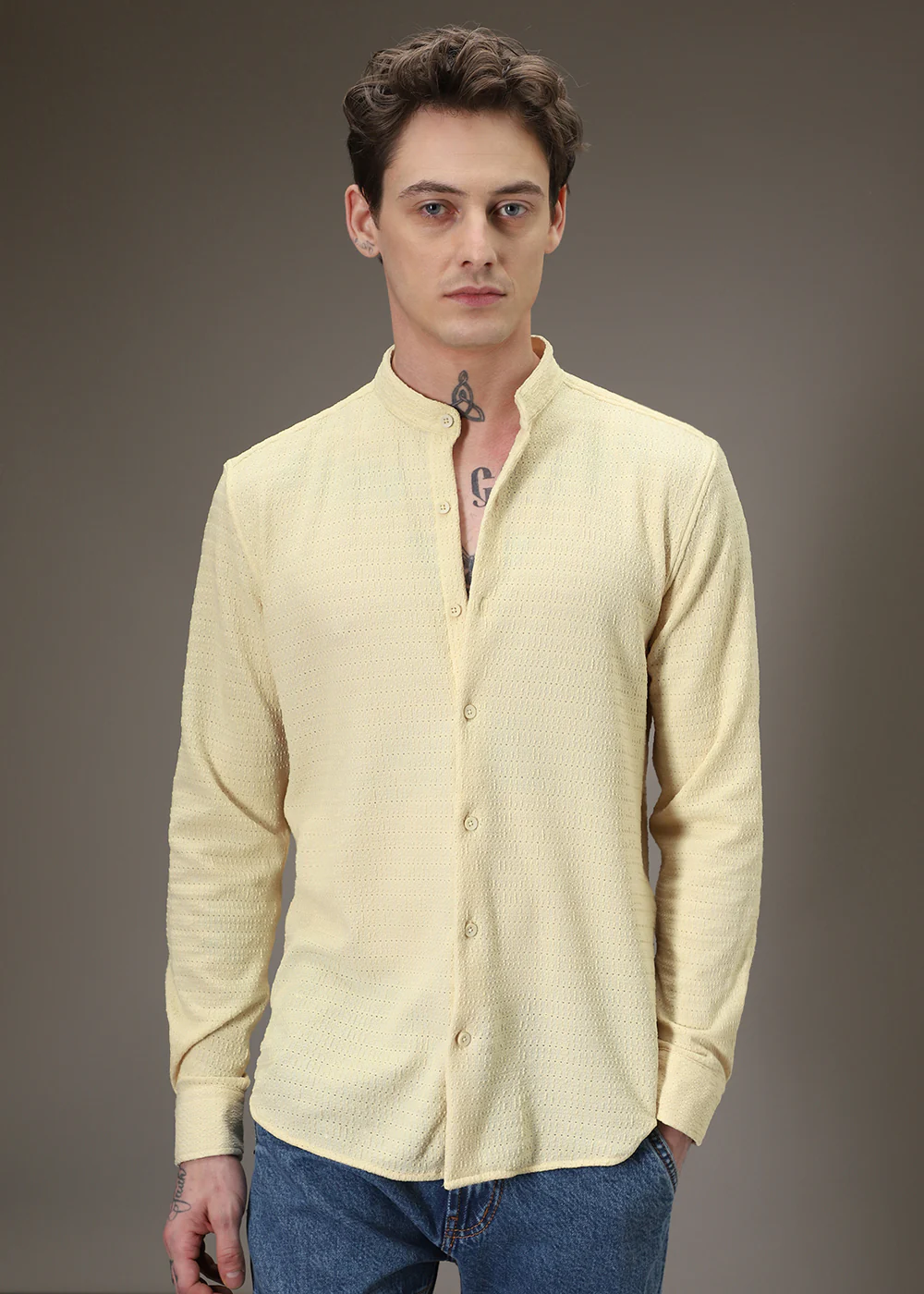 Pastel Yellow Plain Knitted Crochet Shirt - Image 3