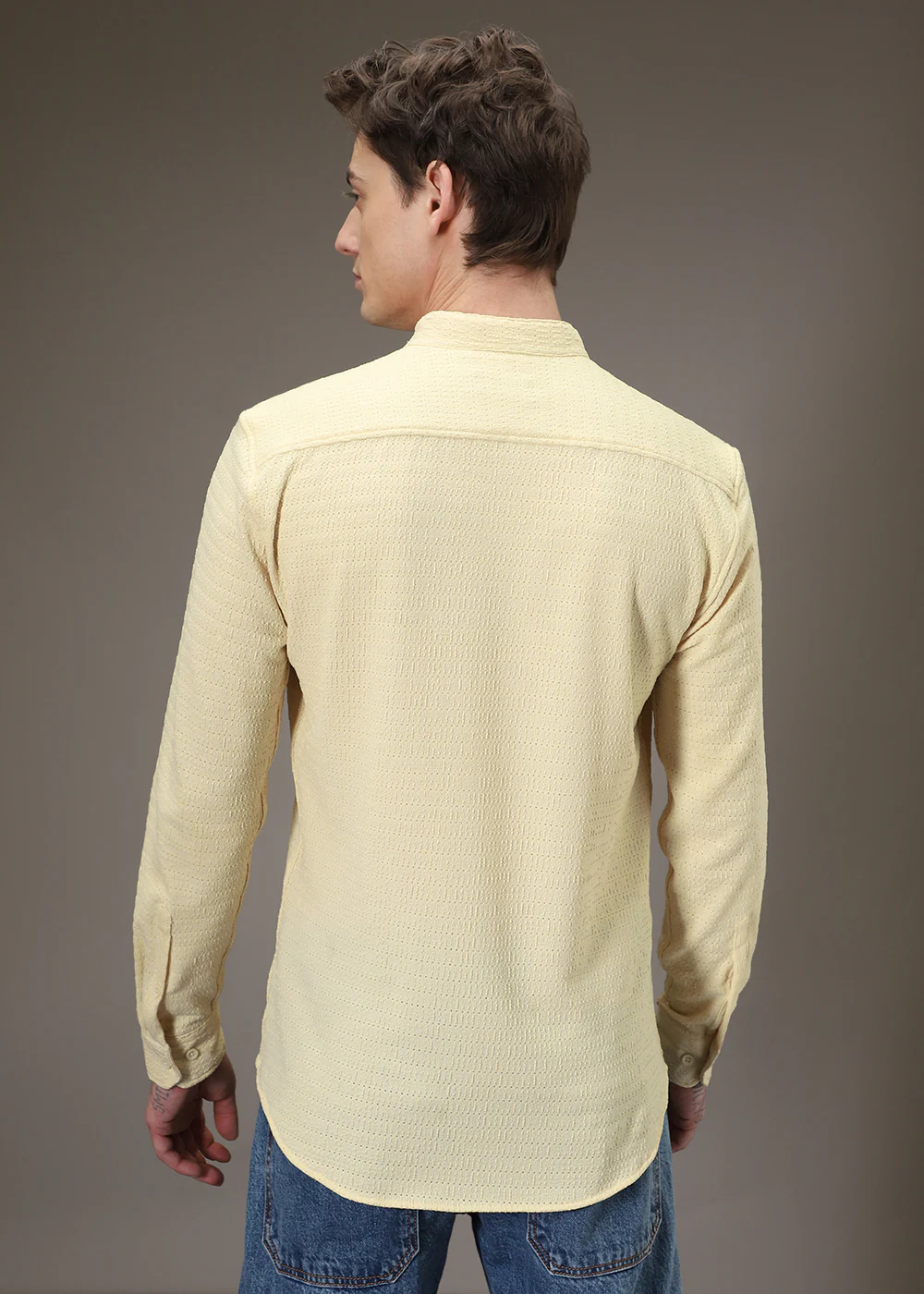 Pastel Yellow Plain Knitted Crochet Shirt - Image 4