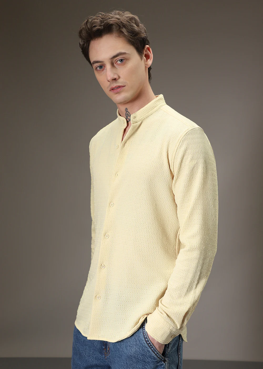 Pastel Yellow Plain Knitted Crochet Shirt - Image 5
