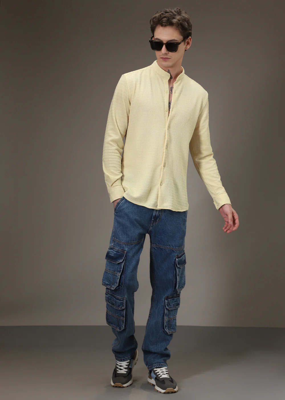 Pastel Yellow Plain Knitted Crochet Shirt - Image 6
