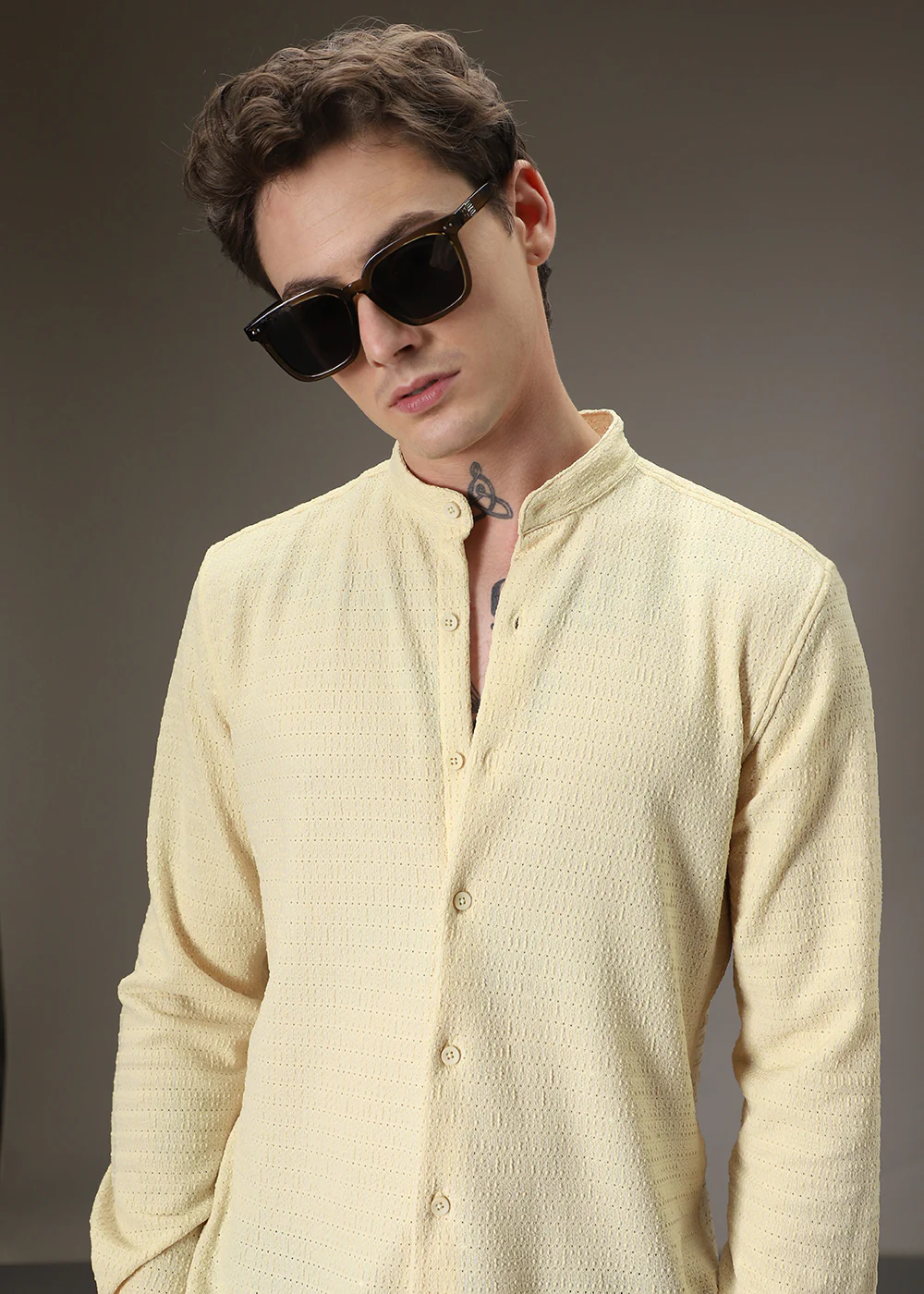 Pastel Yellow Plain Knitted Crochet Shirt - Image 7