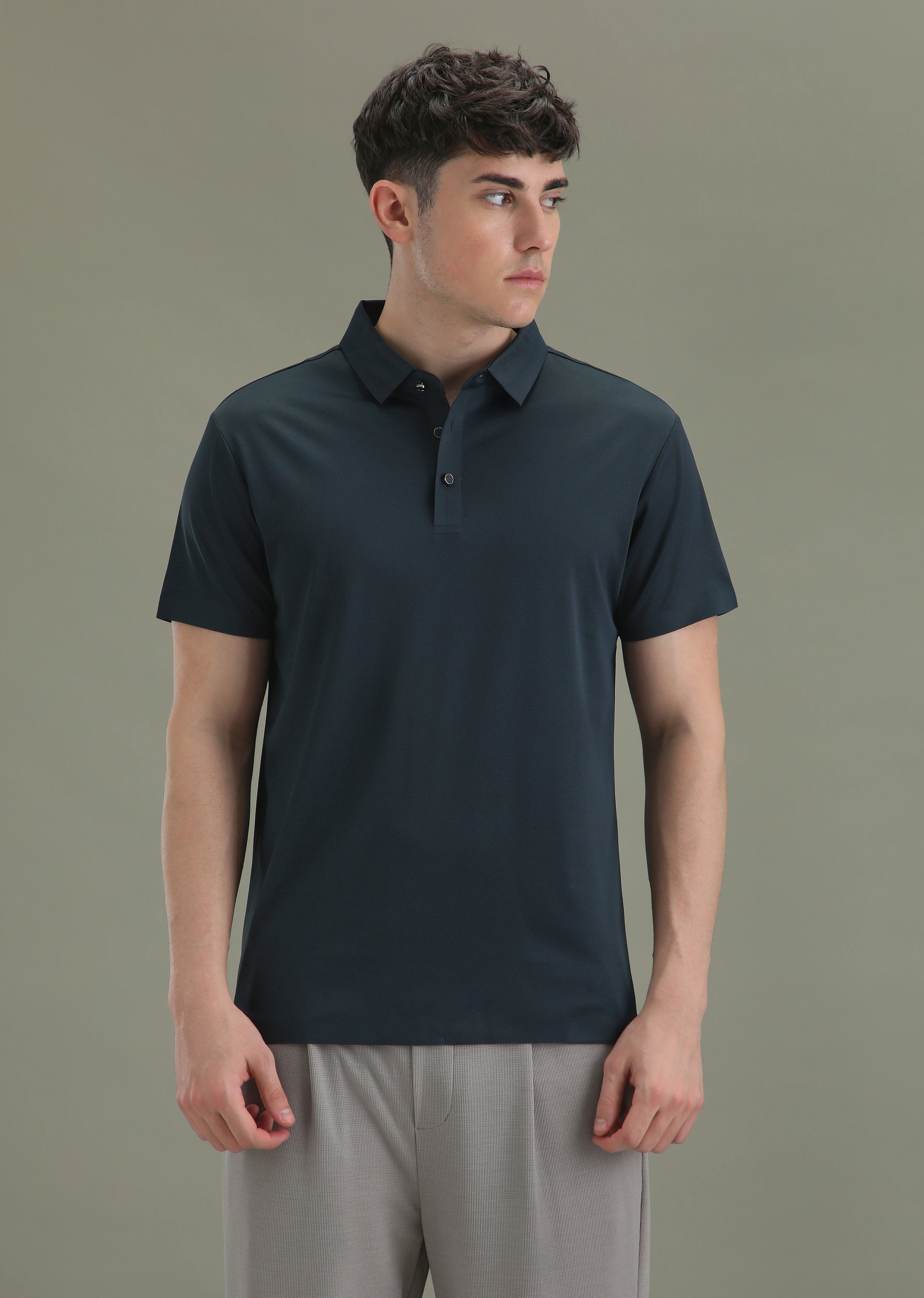 Patterned Dark Blue Plain Stitchless Polo T-shirt - Image 3