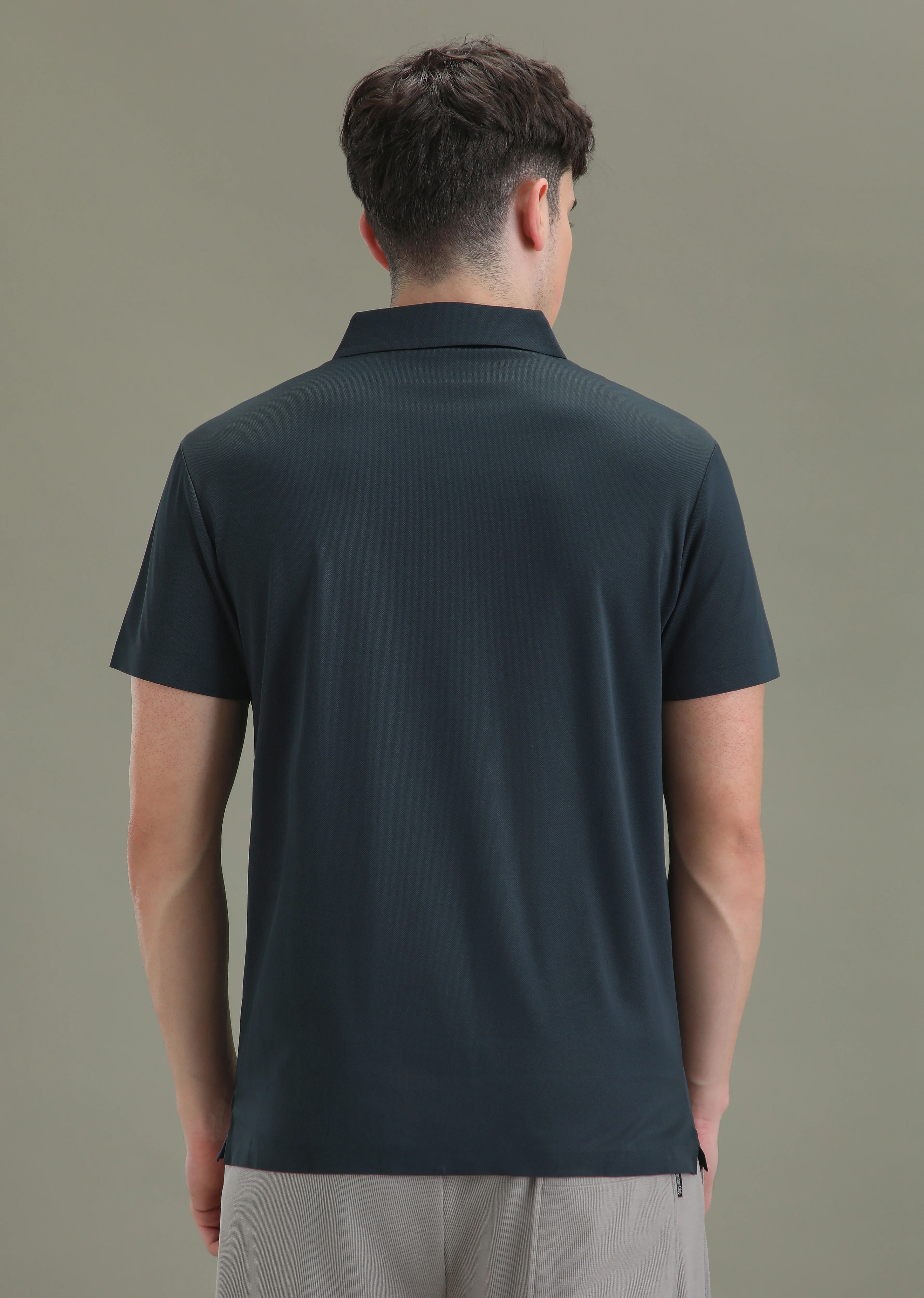 Patterned Dark Blue Plain Stitchless Polo T-shirt - Image 4