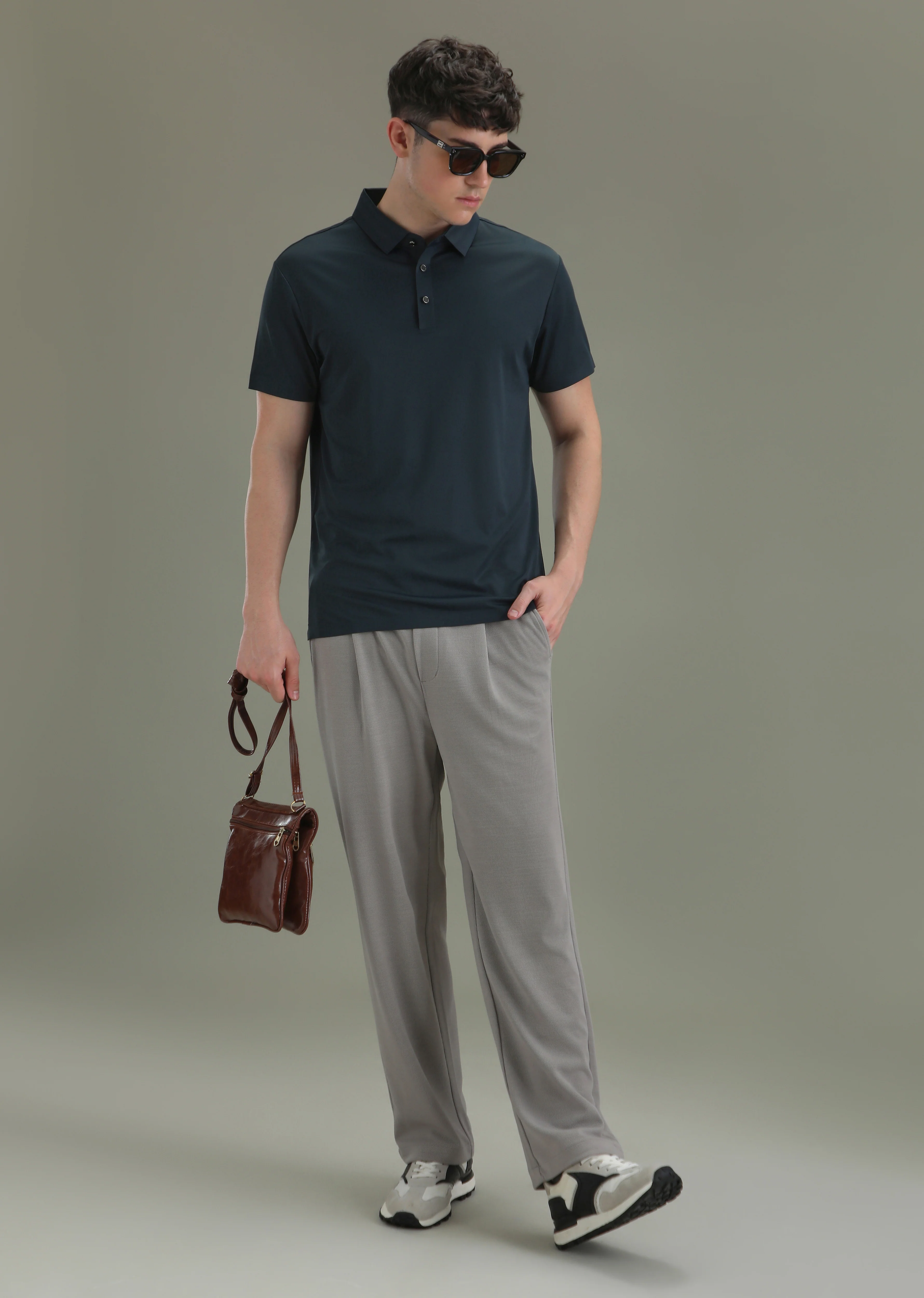 Patterned Dark Blue Plain Stitchless Polo T-shirt - Image 6