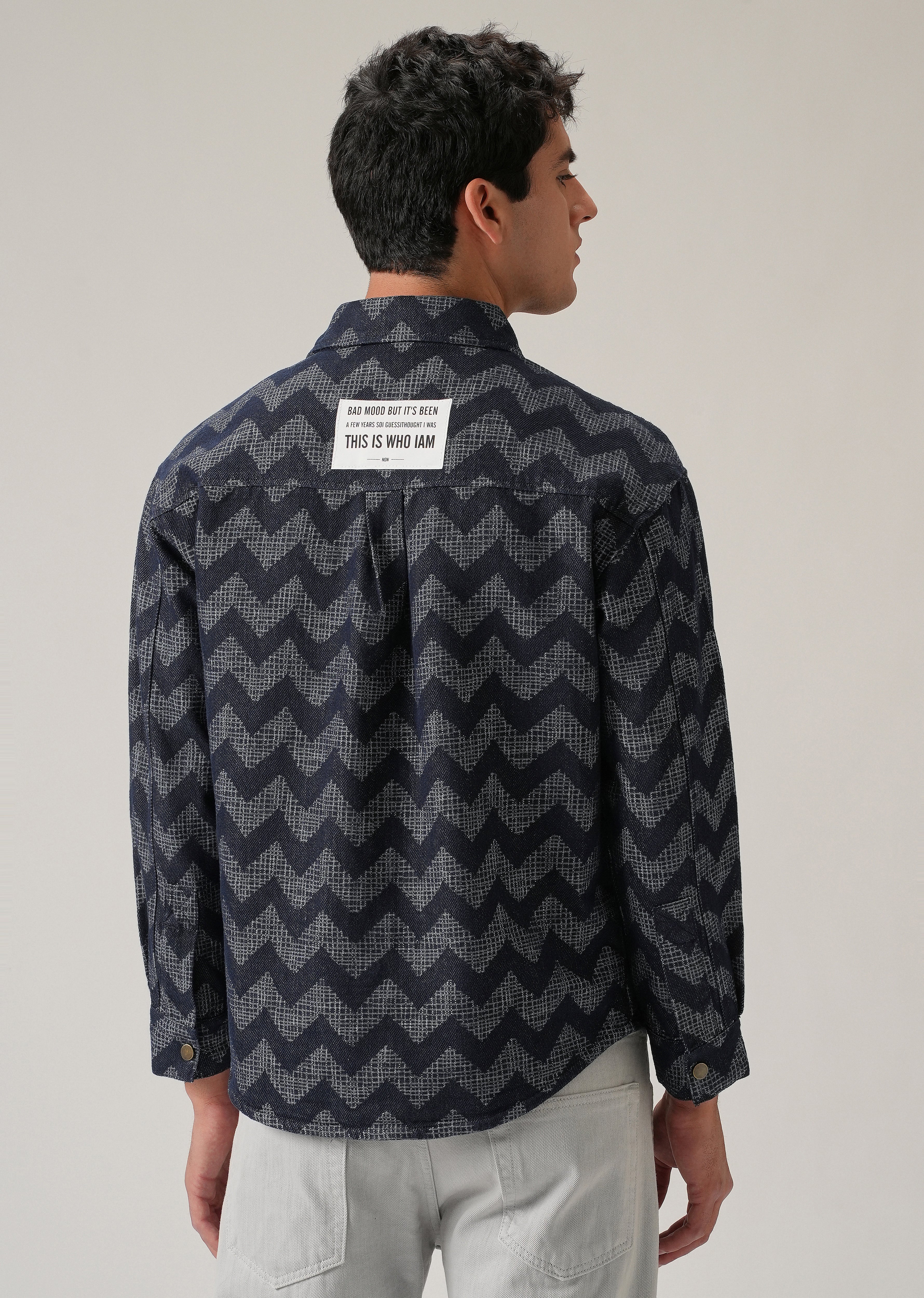Patterned Denim Jacquard Jacket - Image 2