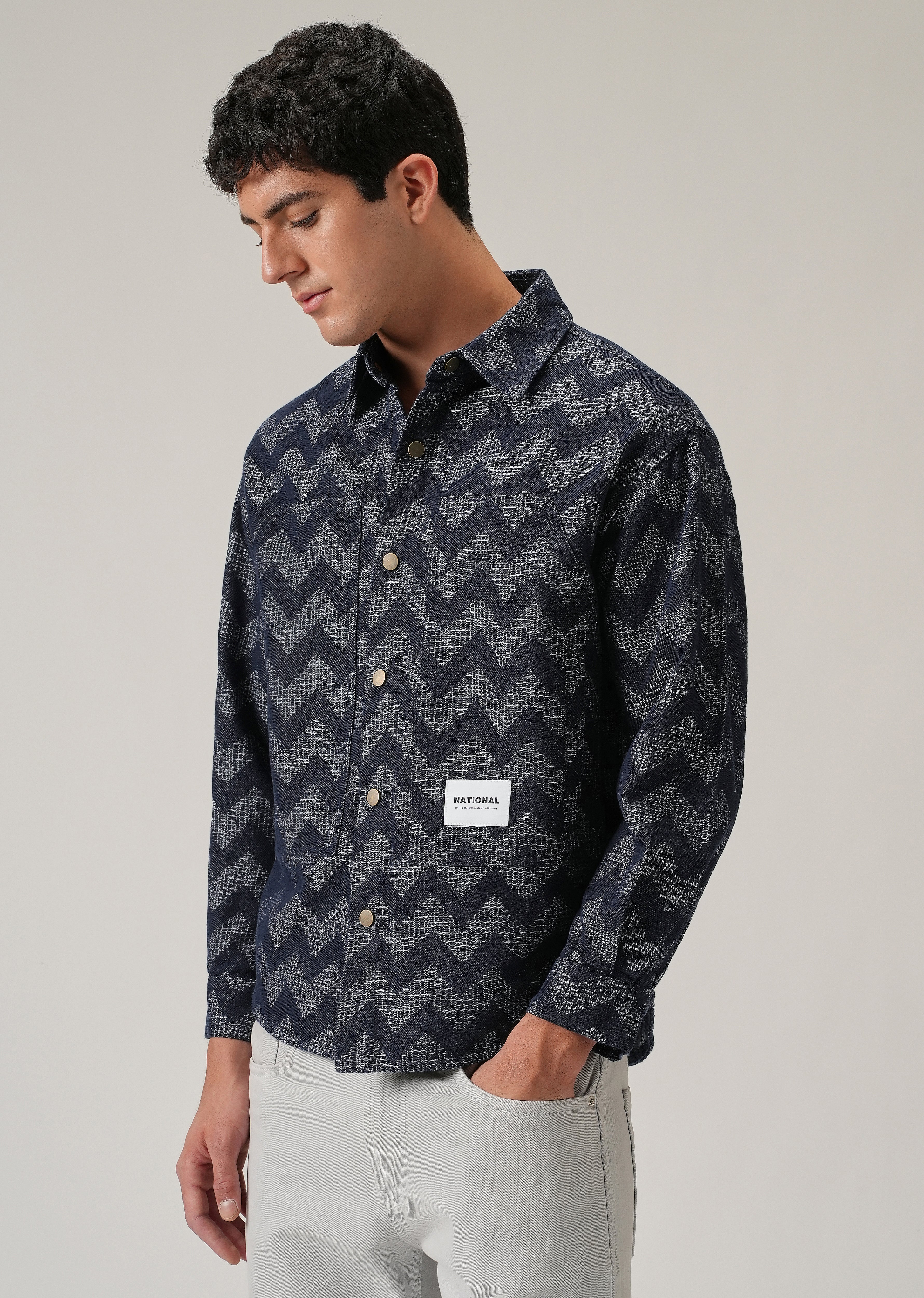 Patterned Denim Jacquard Jacket - Image 4