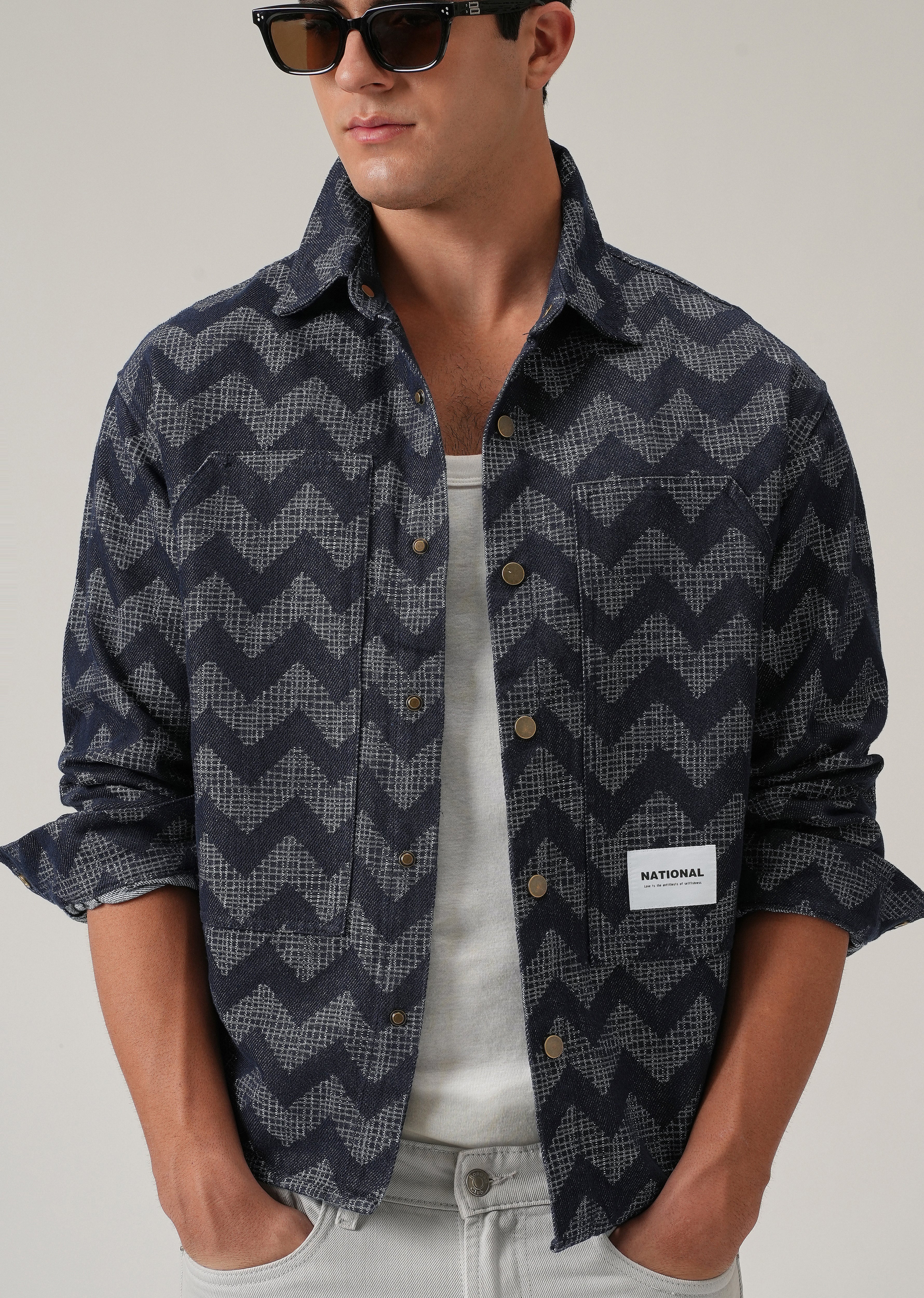 Patterned Denim Jacquard Jacket - Image 8