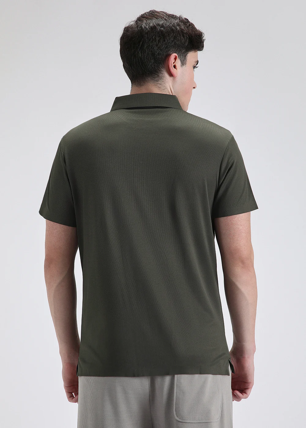 Patterned Olive Green Plain Stitchless Polo T-shirt - Image 4